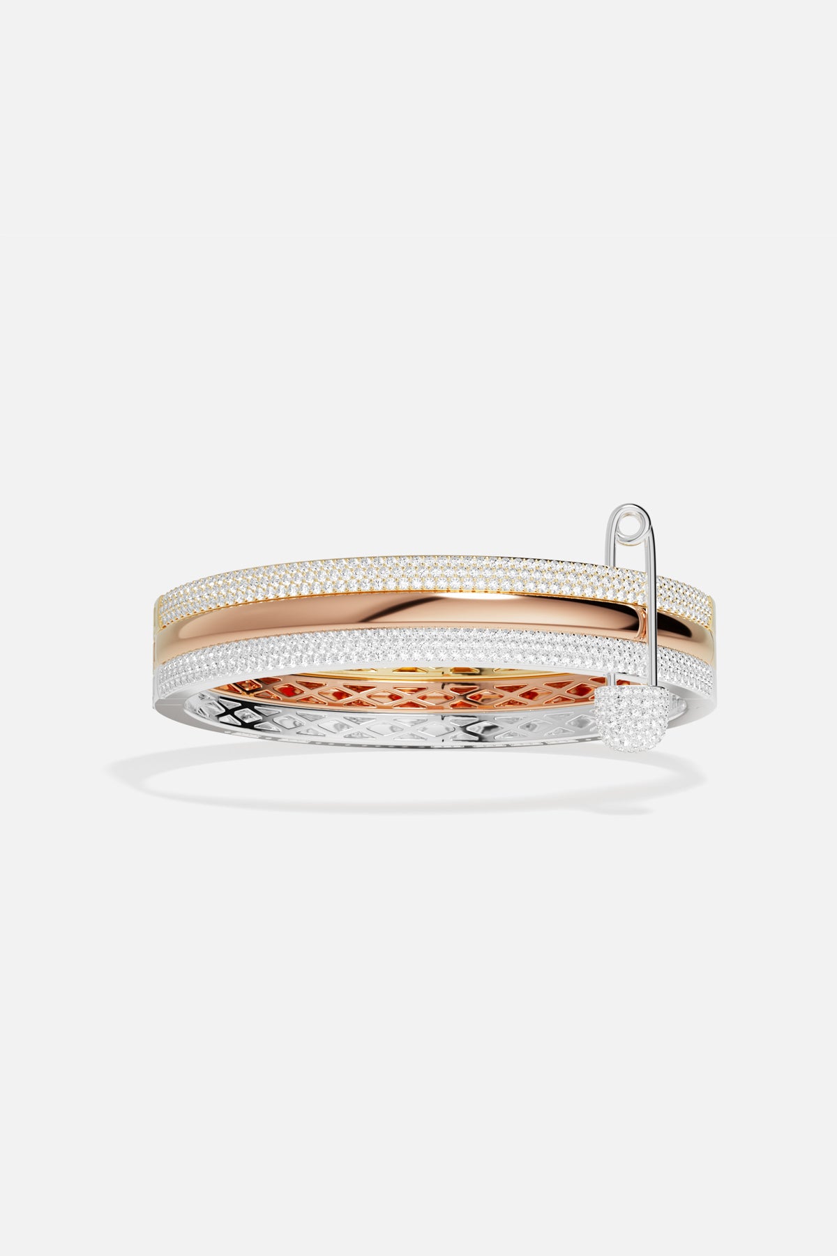 Bracelet APM, trois couleurs enlacées et épingle scintillante, l'audace en équilibre.