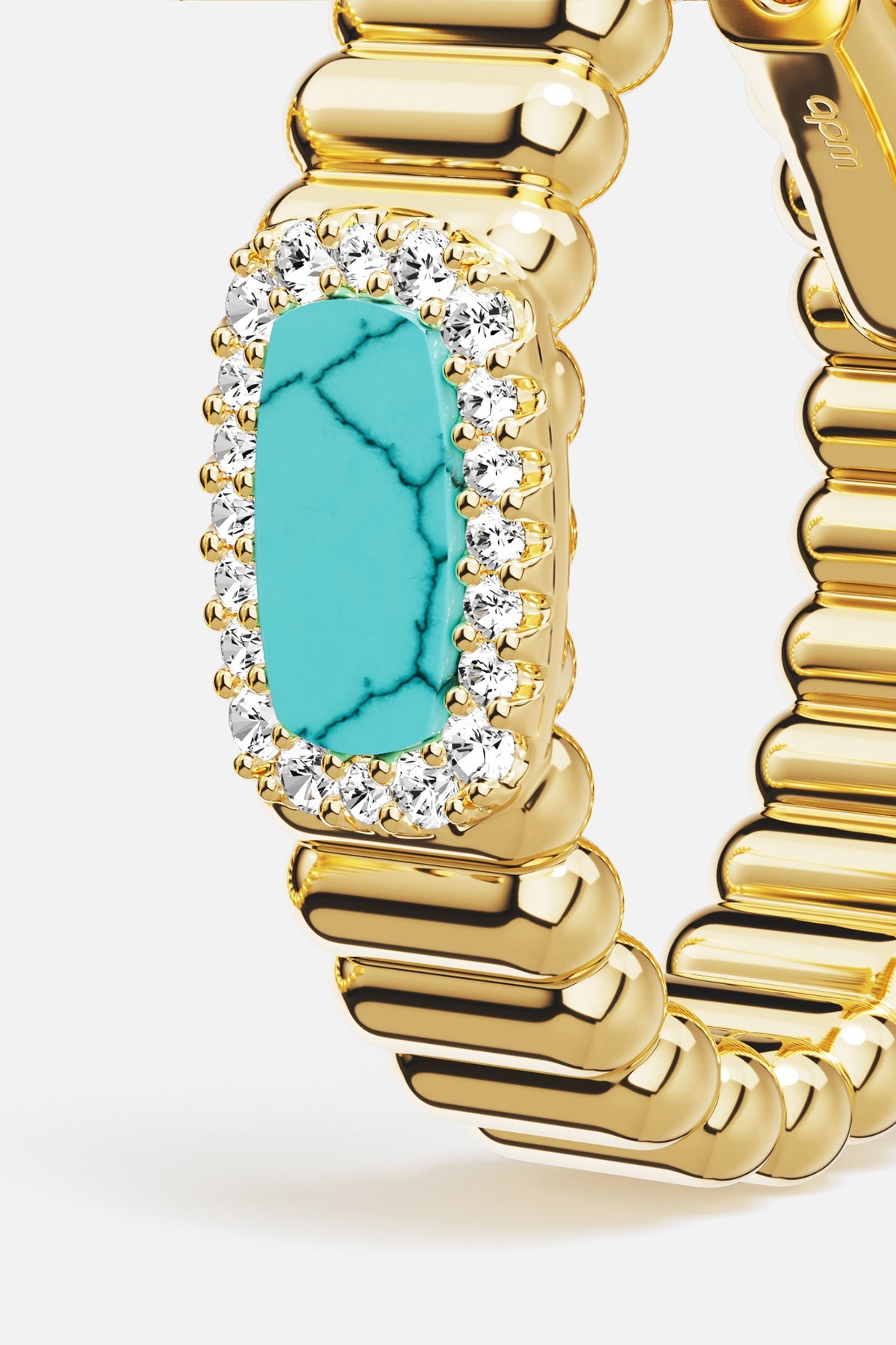 Bague APM couleur or, turquoise lumineuse cerclée de scintillements, l'élégance solaire.