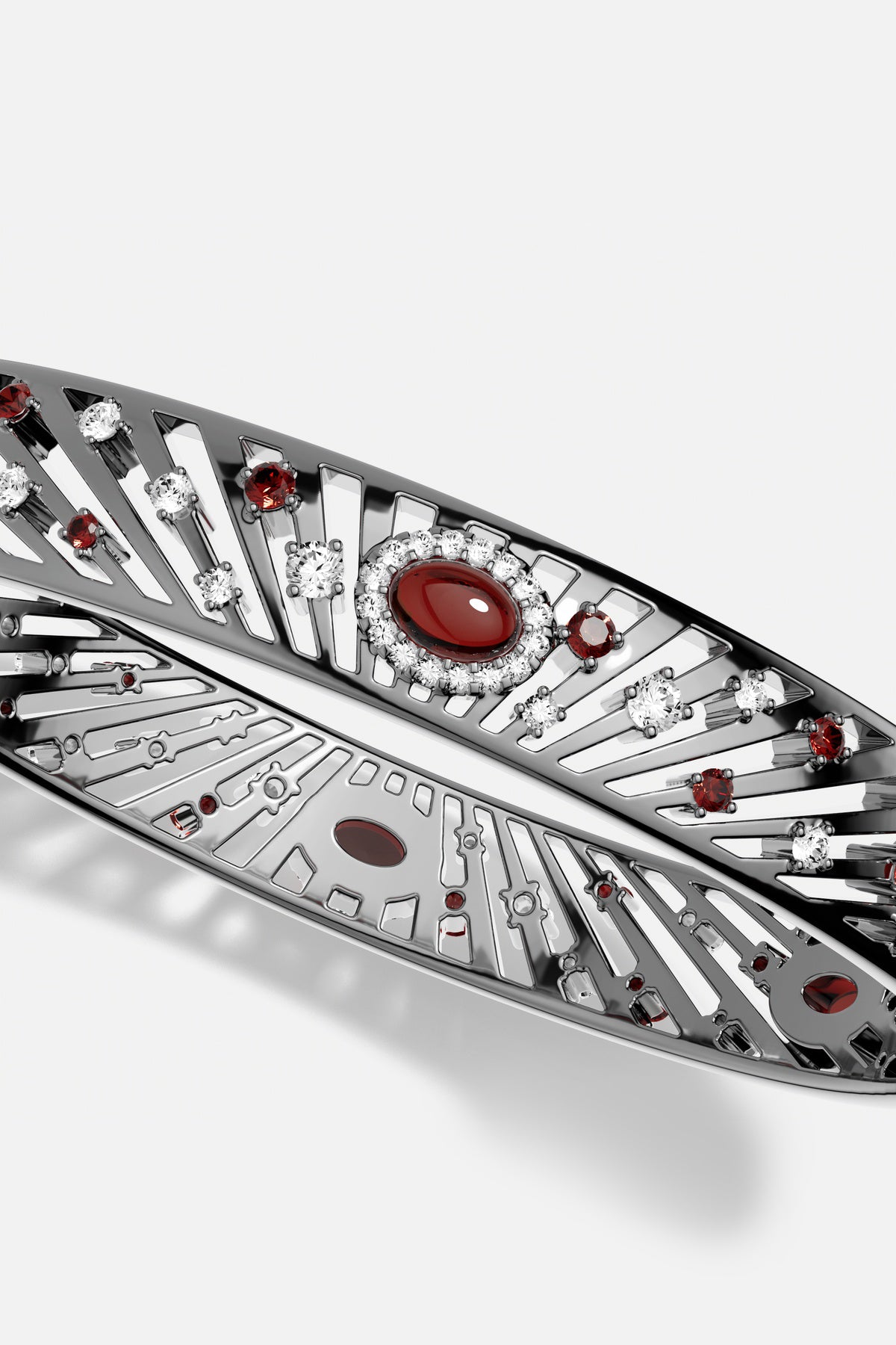 Bracelet APM en finition rhodium, éclat solaire et rouge profond, une audace précieuse.