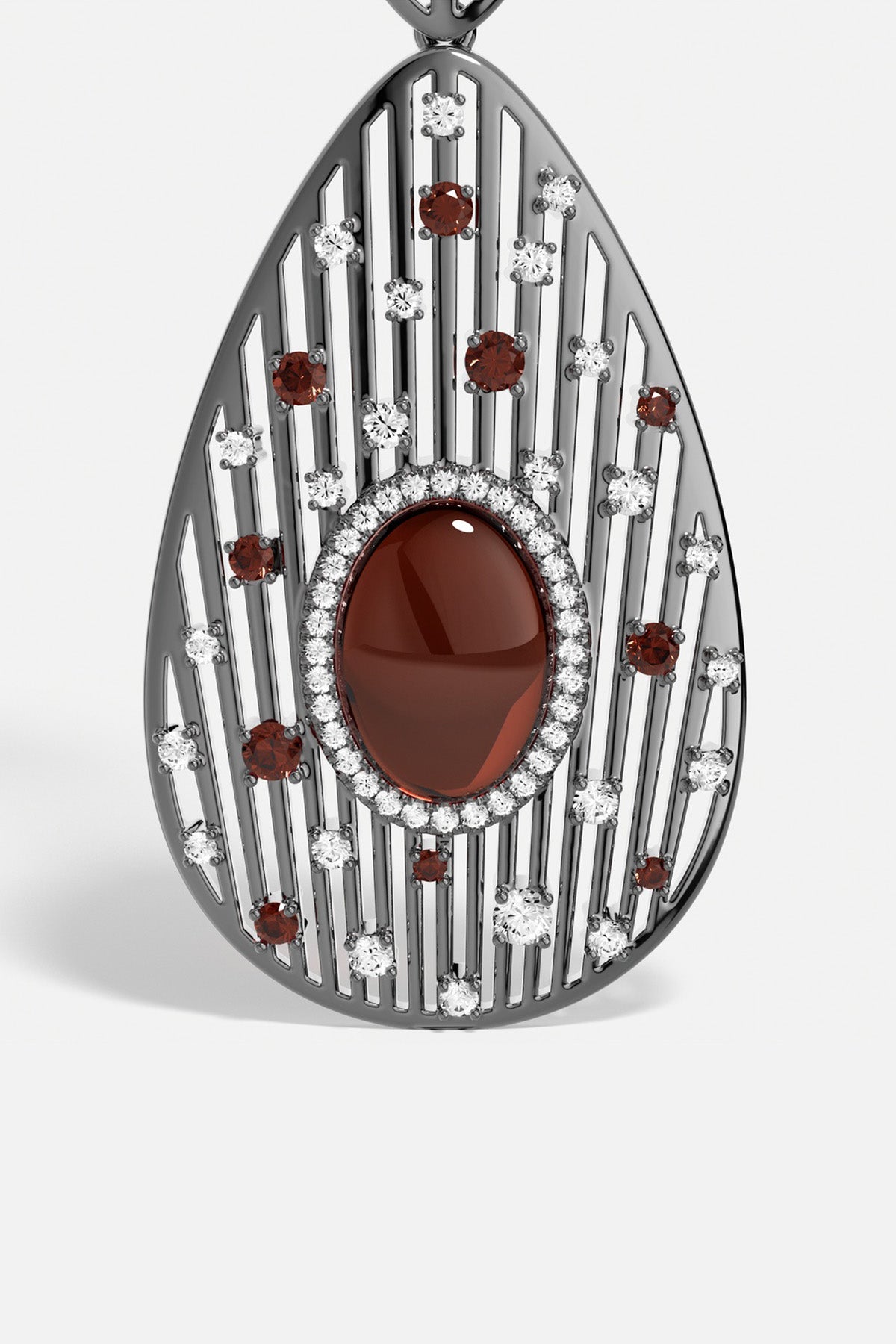 Pendentif APM Monaco, finition rhodium et éclats rouges, une élégance audacieuse et intemporelle.