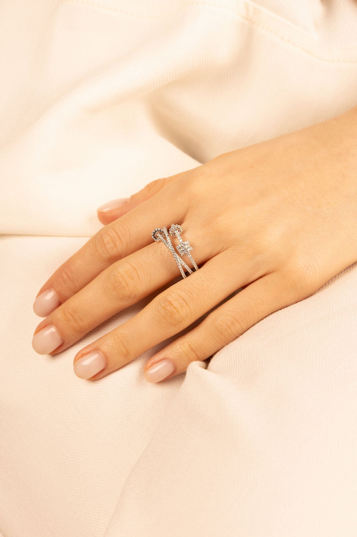 APM Monaco Bague Triple avec Anneaux Coulissants en Argent