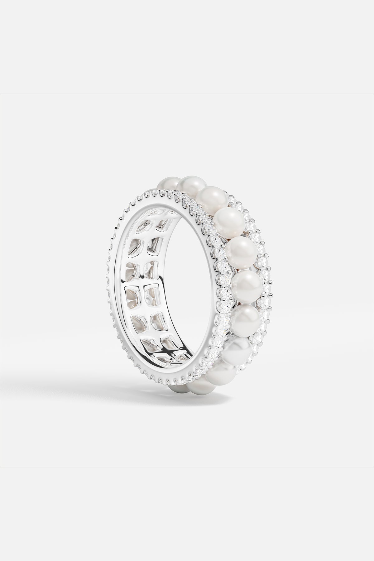 Bague Anneaux Sertis sur 2 Lignes avec Perles - APM Monaco