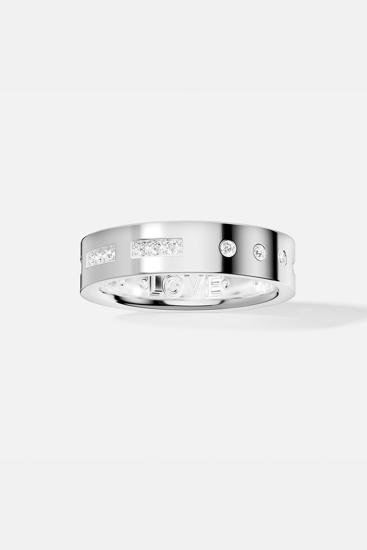 APM MONACO love morse code ring in silver on white background