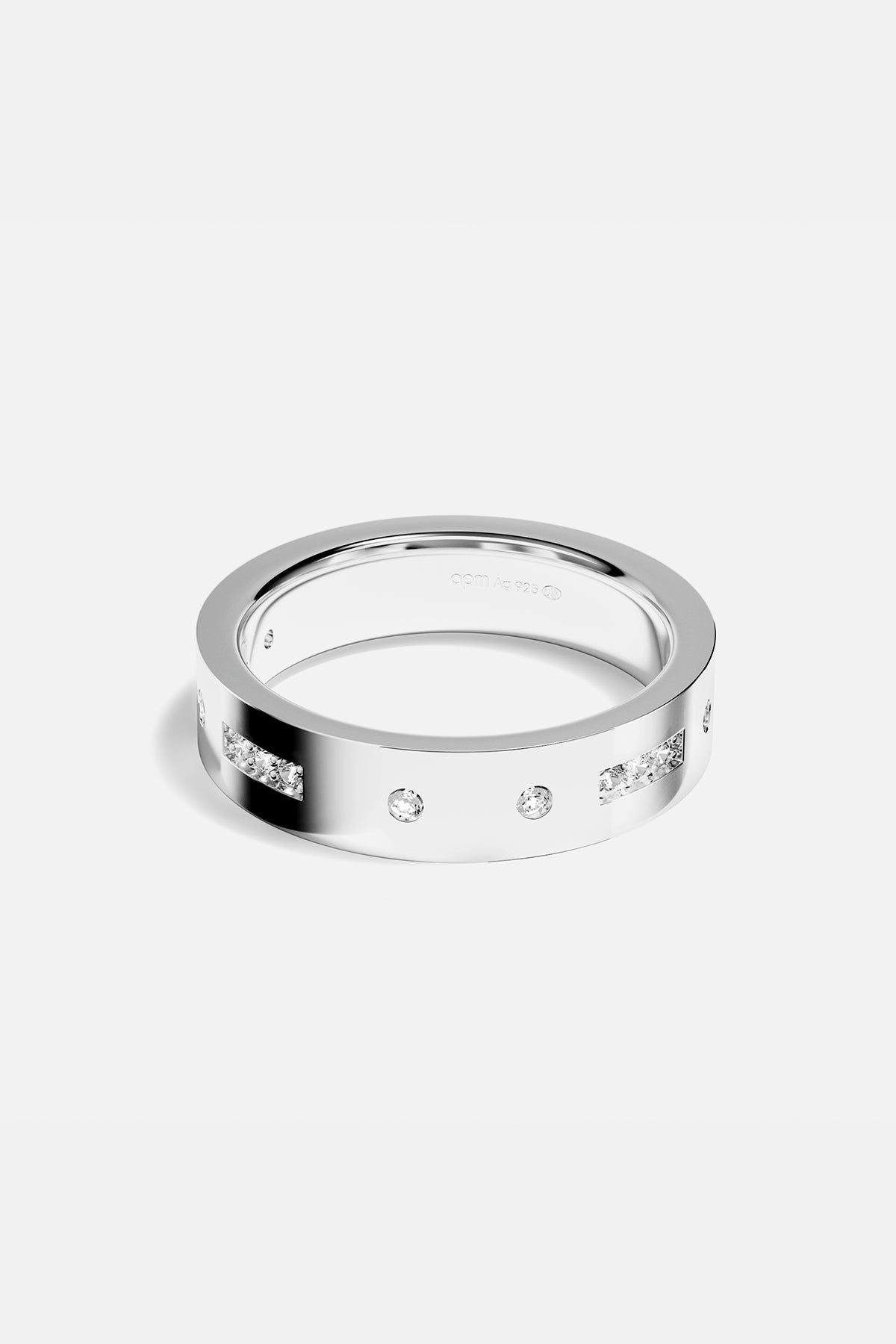 APM MONACO love morse code ring in silver on white background