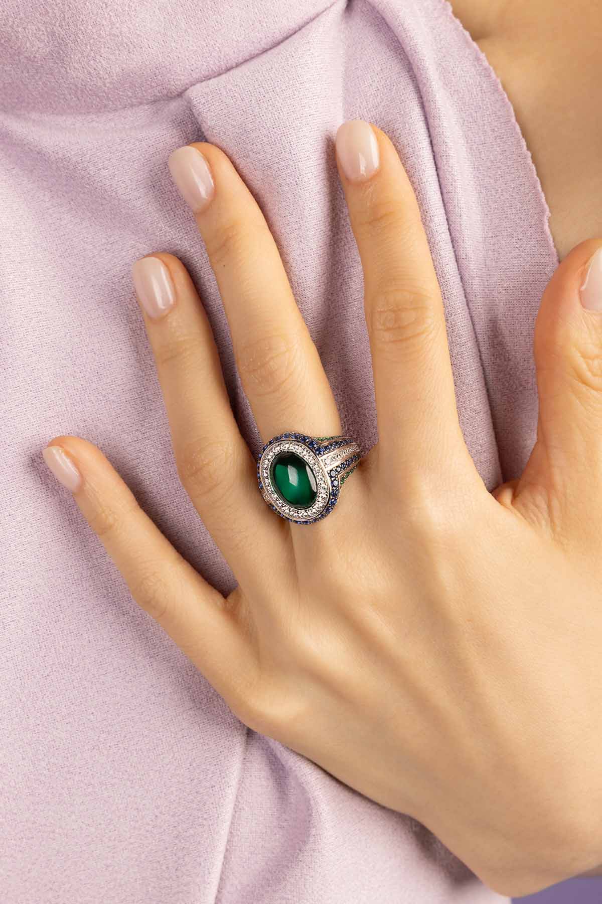 APM Monaco Bague Bold Vert Bleu en Argent