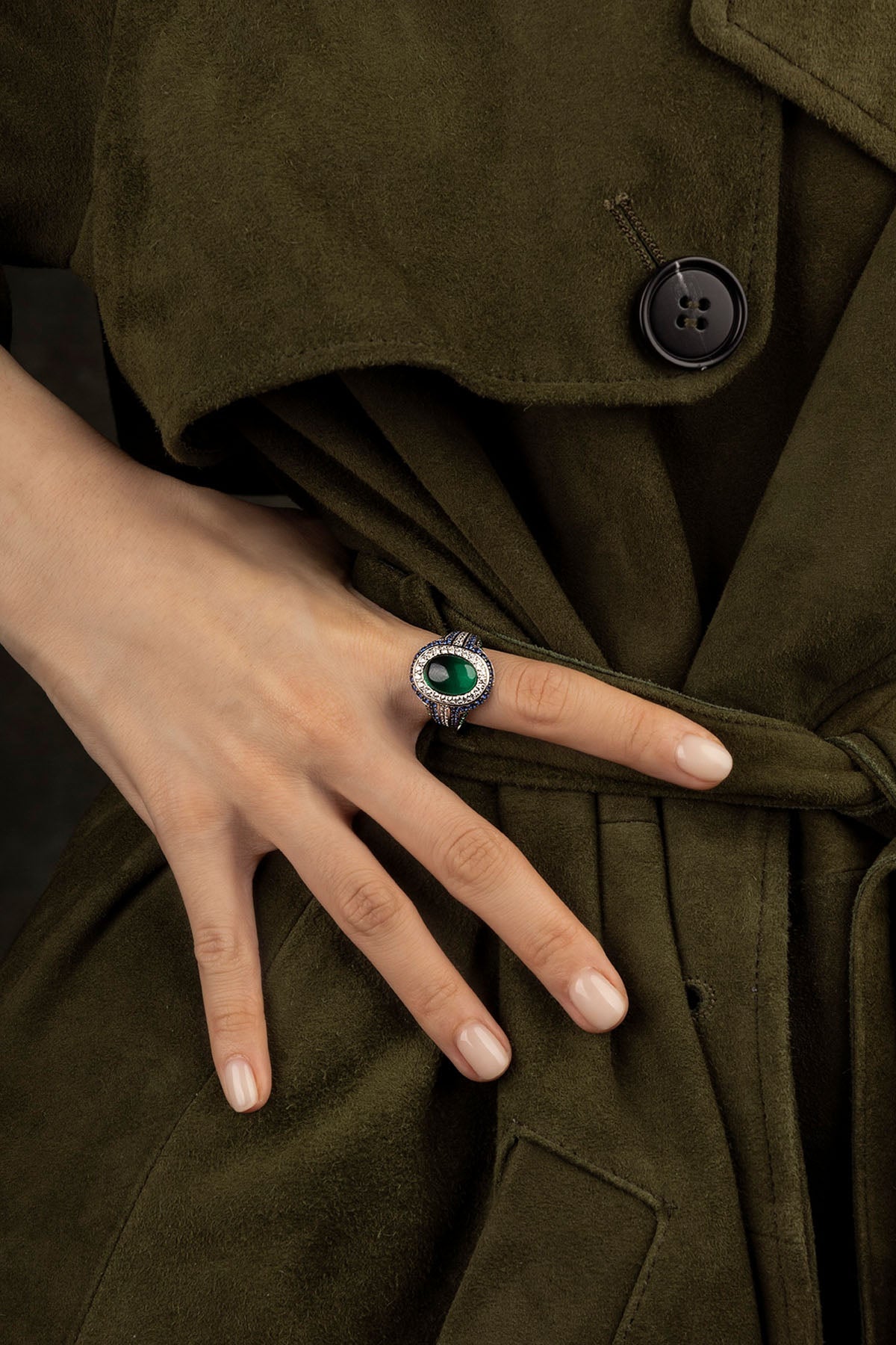 APM Monaco Bague Bold Vert Bleu en Argent