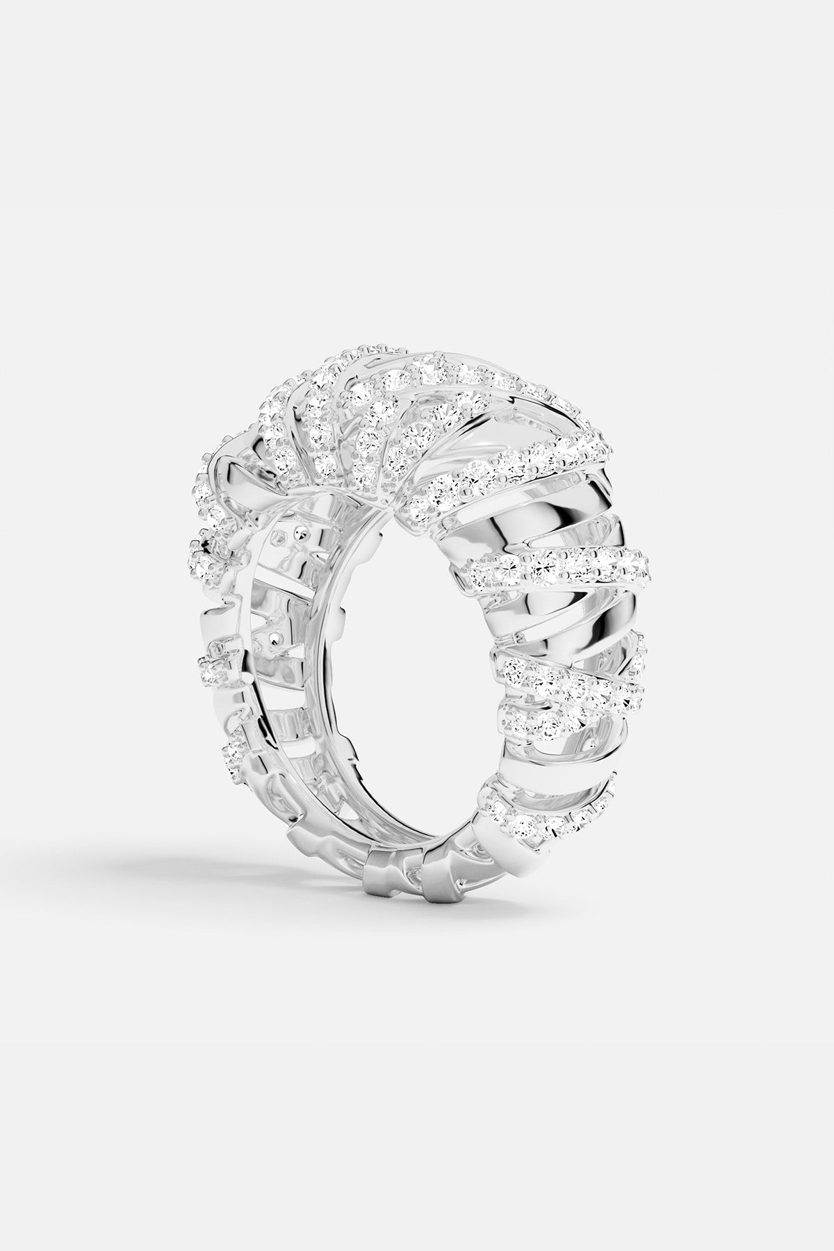 APM MONACO enlace ring in silver on a white background