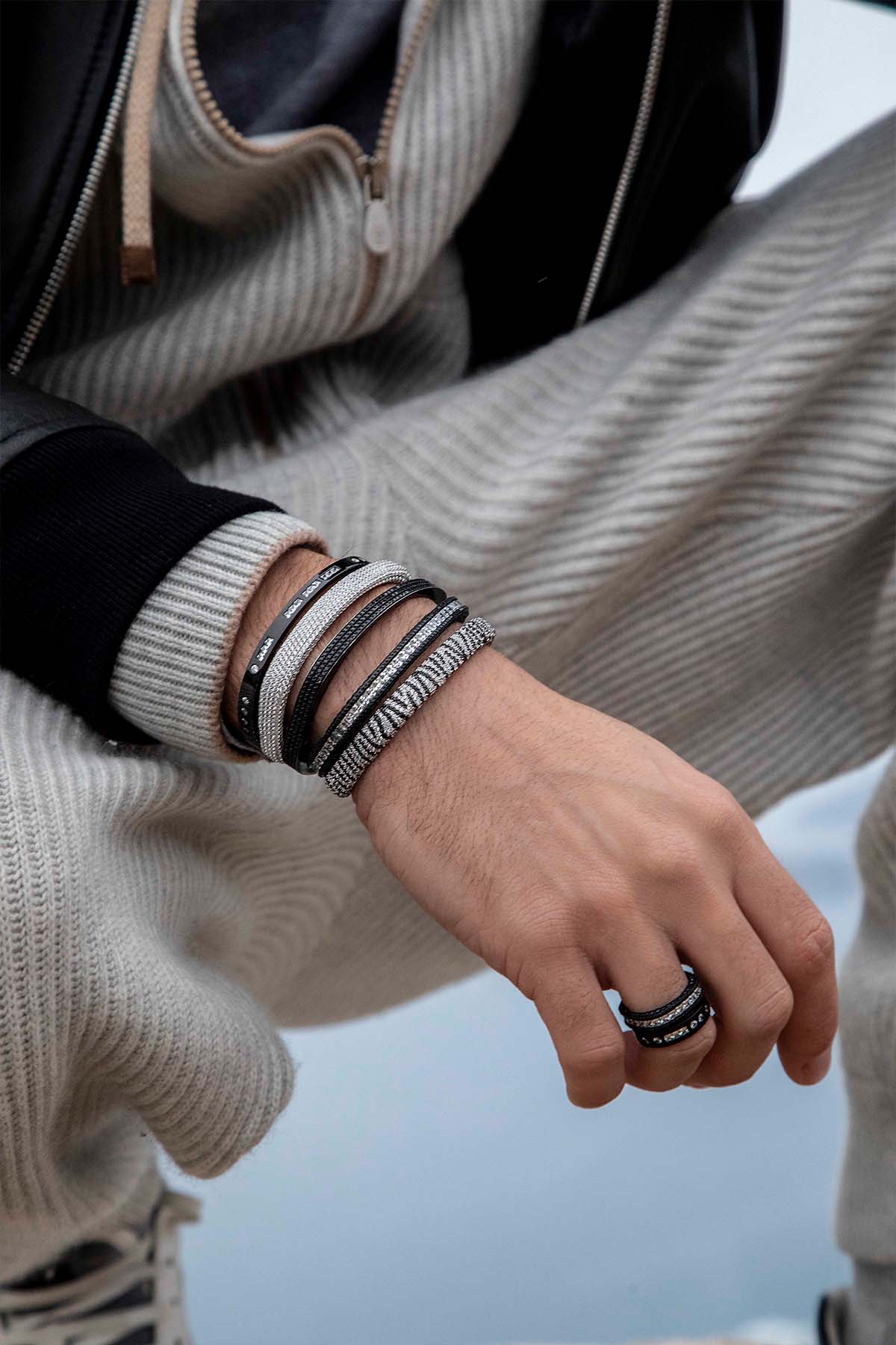 APM Monaco Zebra Bangle in Silver