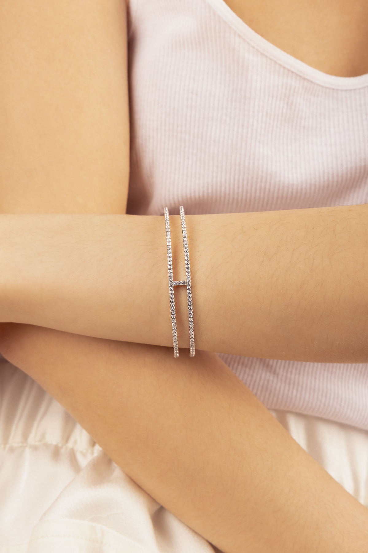 Bracelet Jonc Double Ligne APM Monaco en argent