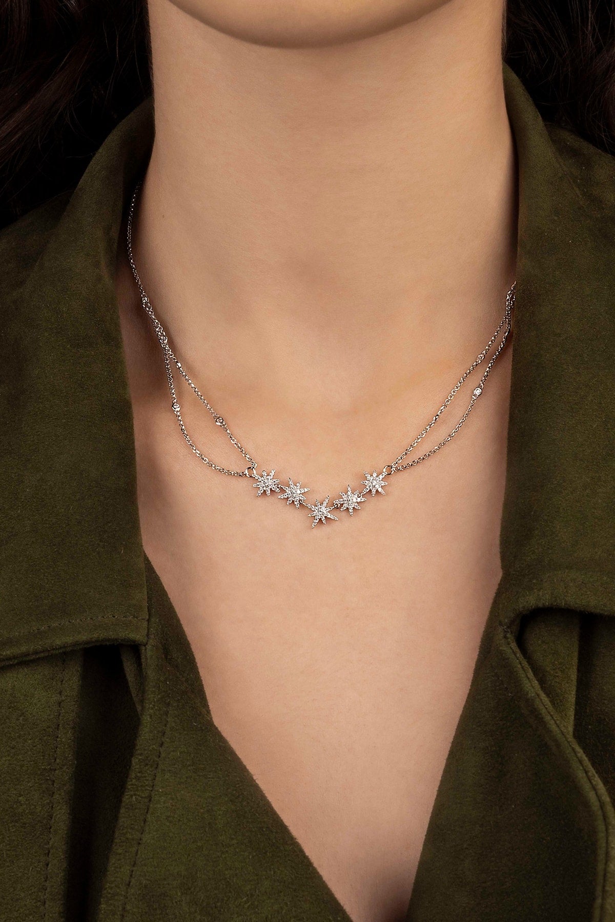APM Monaco Collier Ajustable Météorites Double Chaîne en argent