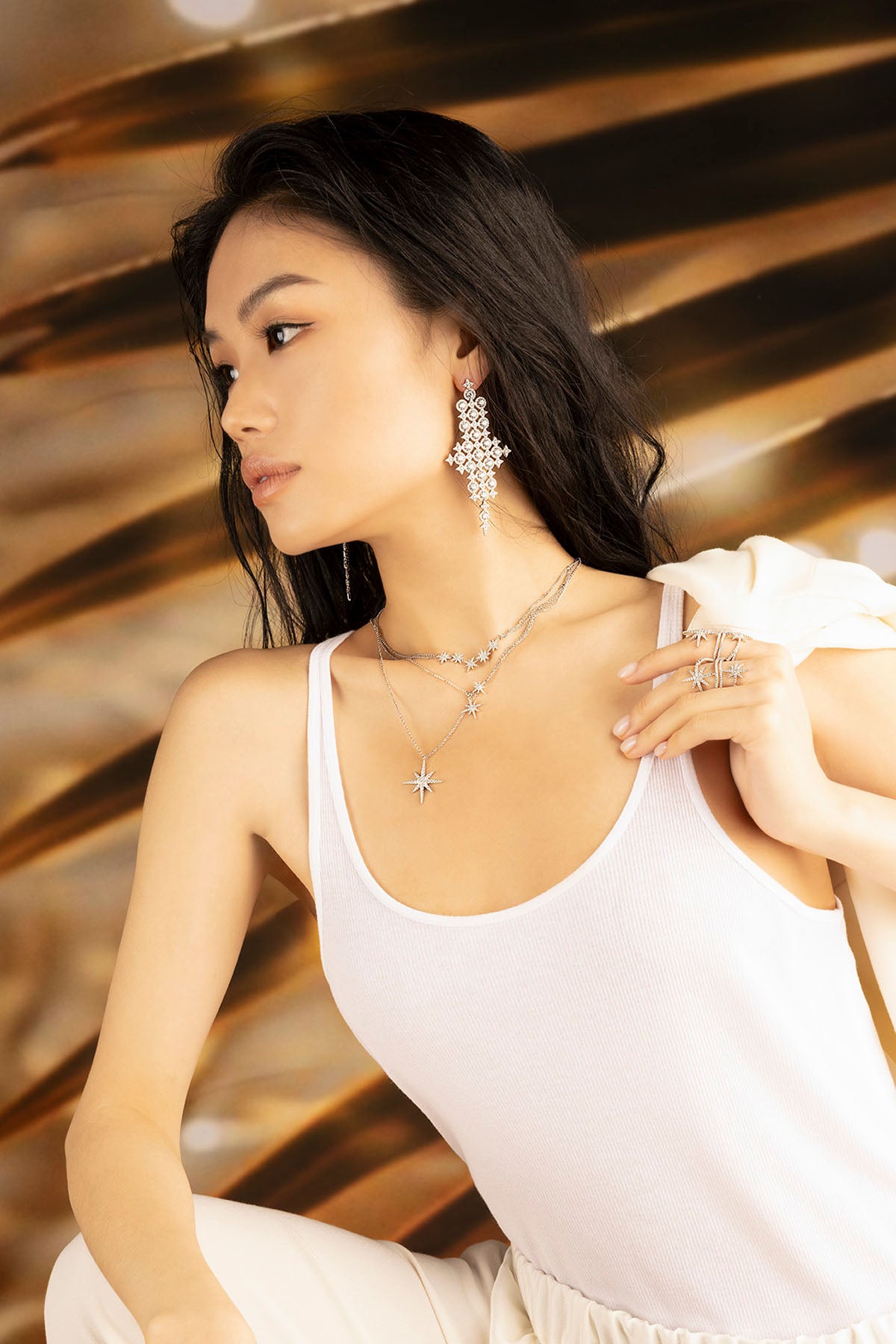 APM Monaco Collier Ajustable Météorites Double Chaîne en argent