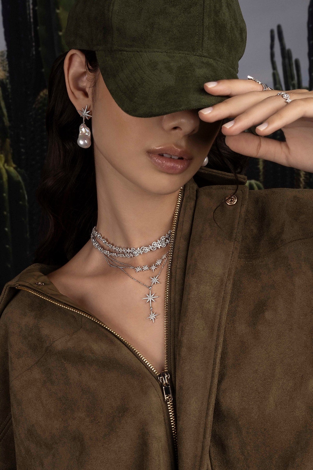 APM Monaco Collier Ajustable Météorites Double Chaîne en argent