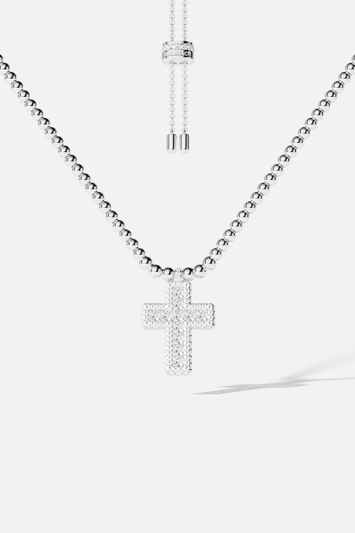 APM Monaco Collier Ajustable Croix Pavé en Argent