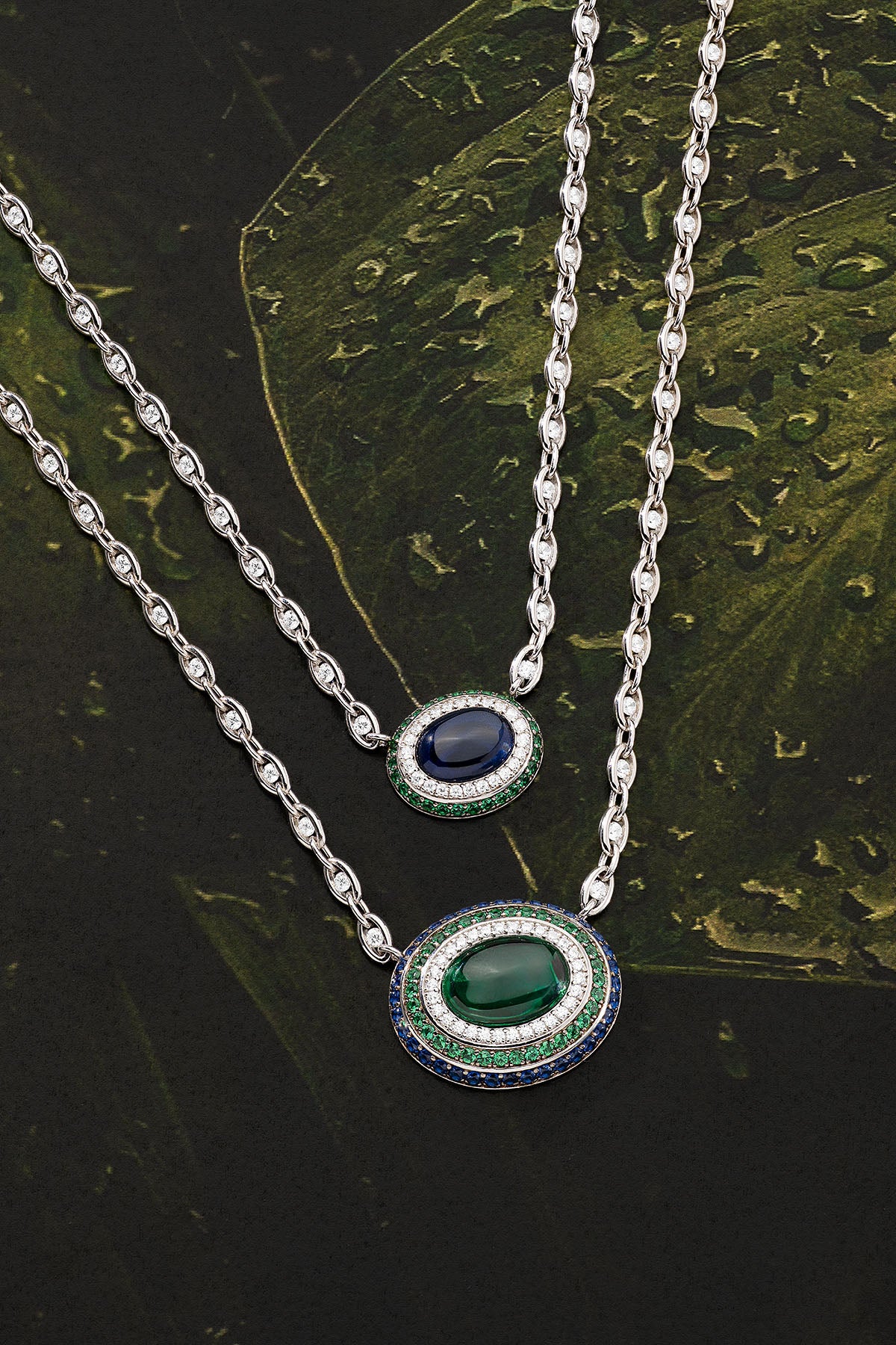 APM Monaco Collier Chaîne Bold Bleu Vert en Argent