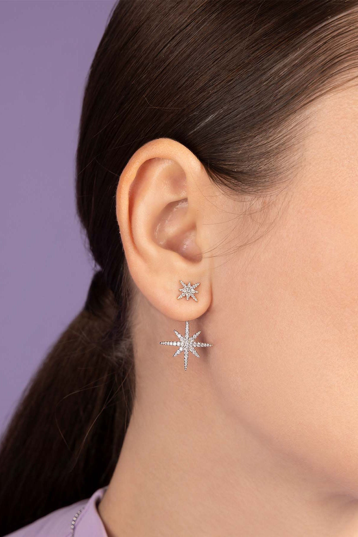 APM Monaco Boucles d'Oreilles Asymétriques Météorites en Argent