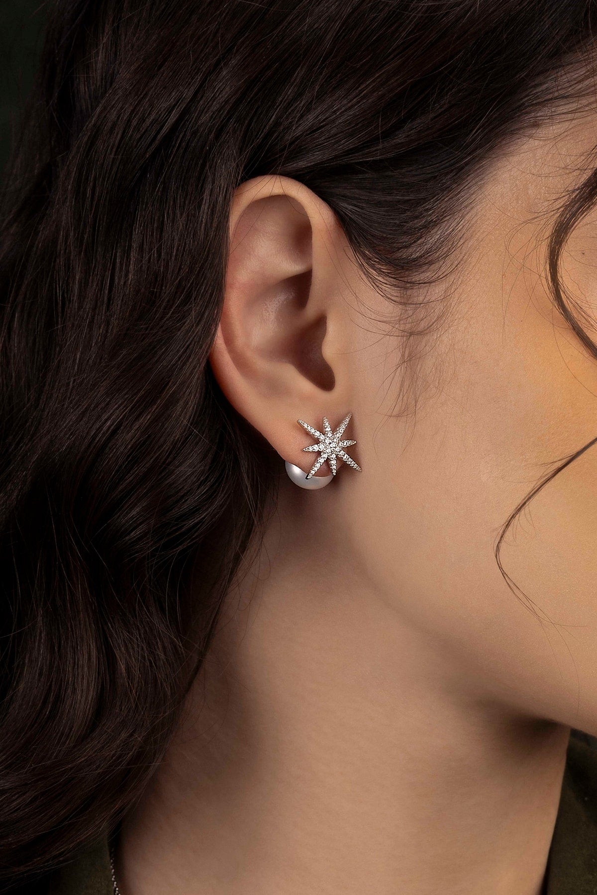 Boucle d'Oreilles Météorites Argent avec Perle APM Monaco