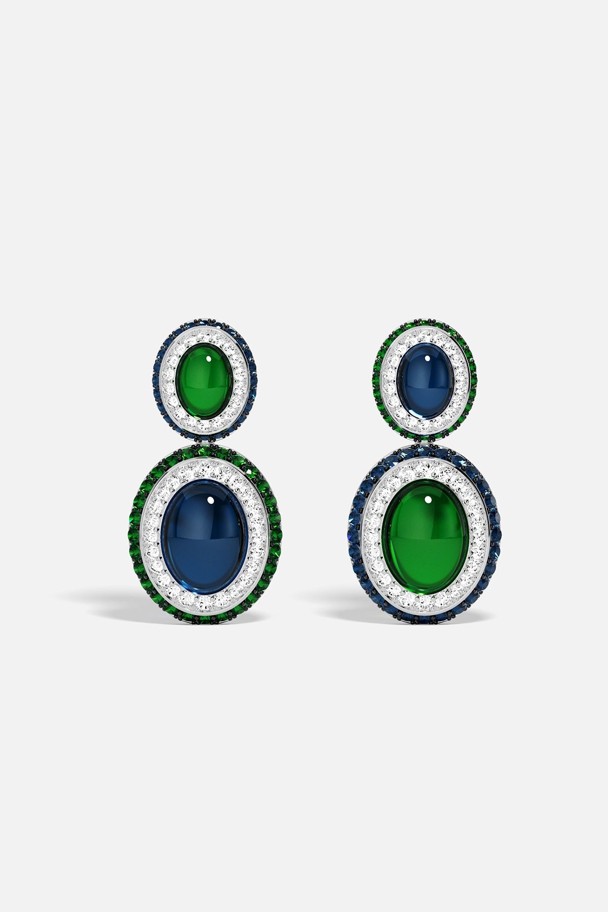APM Monaco Boucles d'Oreilles Bold Vert Bleu en Argent