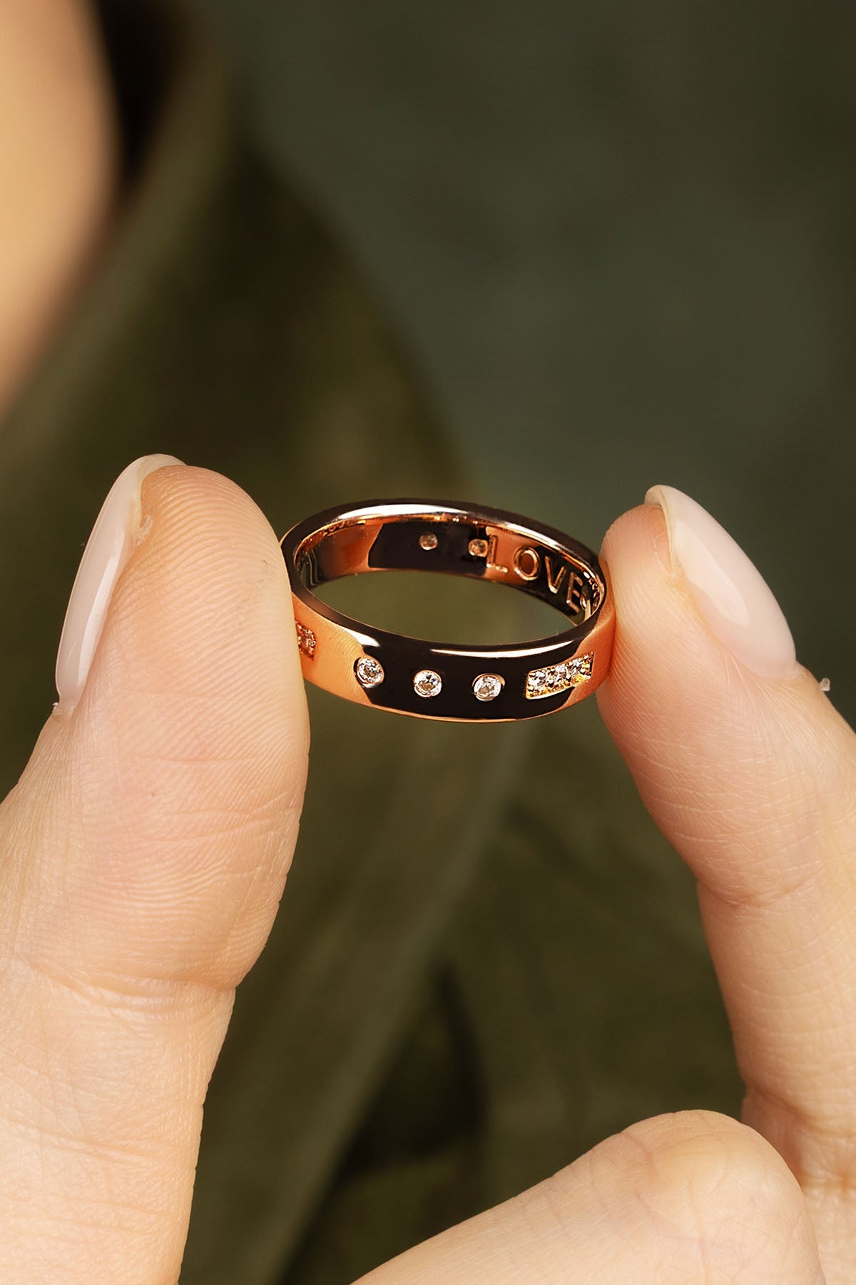 APM Monaco Bague Code Morse LOVE en Or Rose