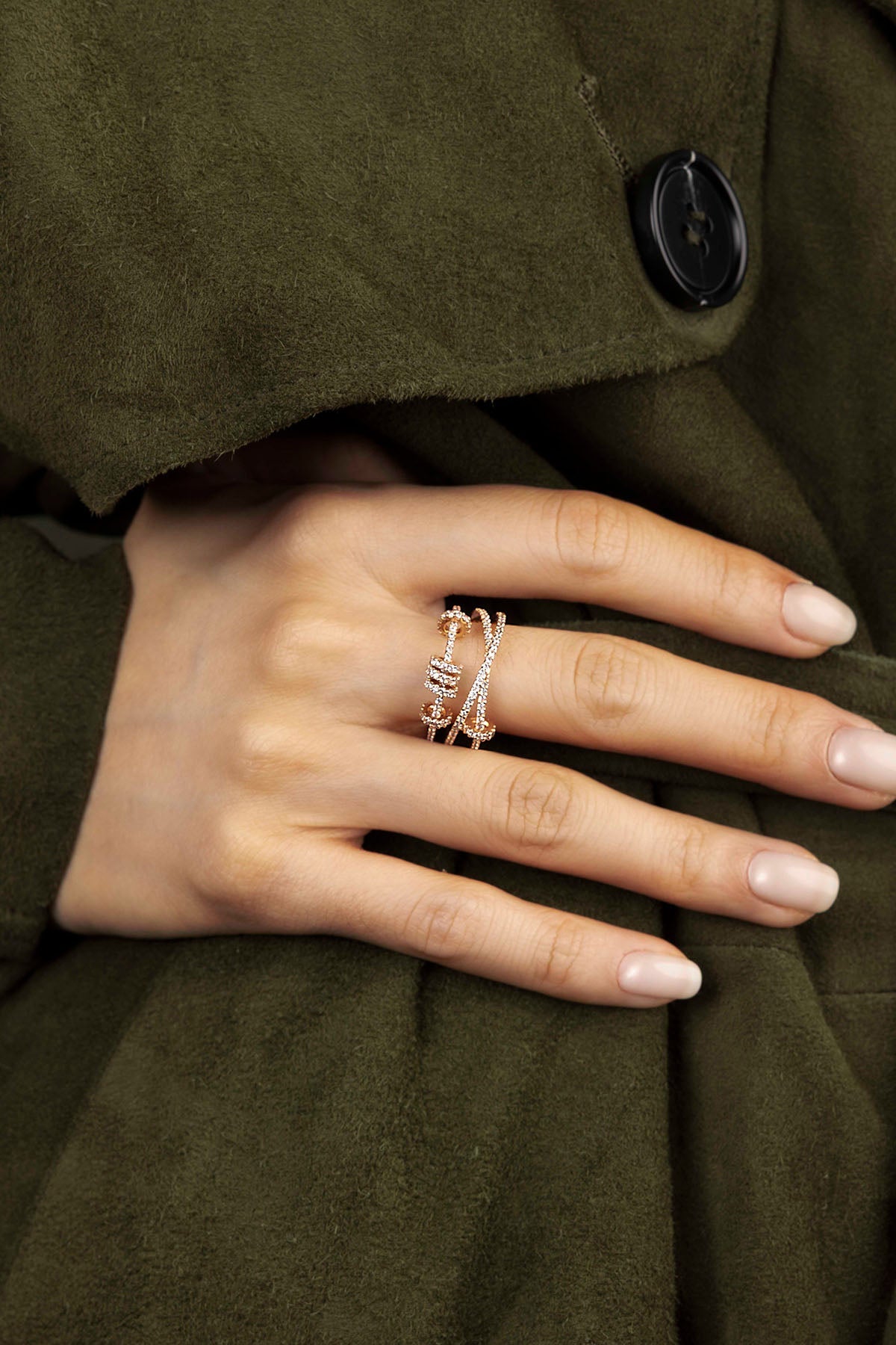APM Monaco Bague triple avec anneaux en Or Rose