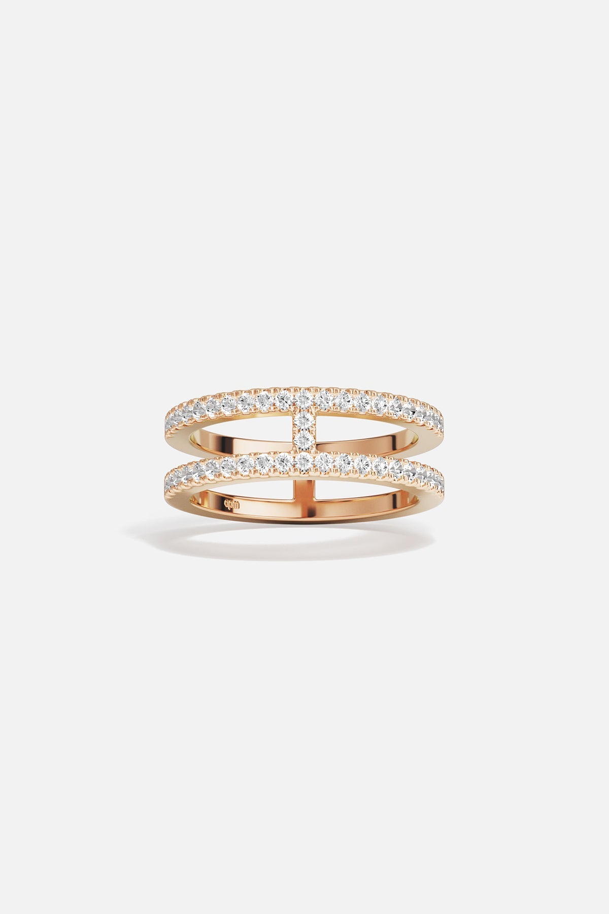APM Monaco Bague Double Pavé en Or Rose