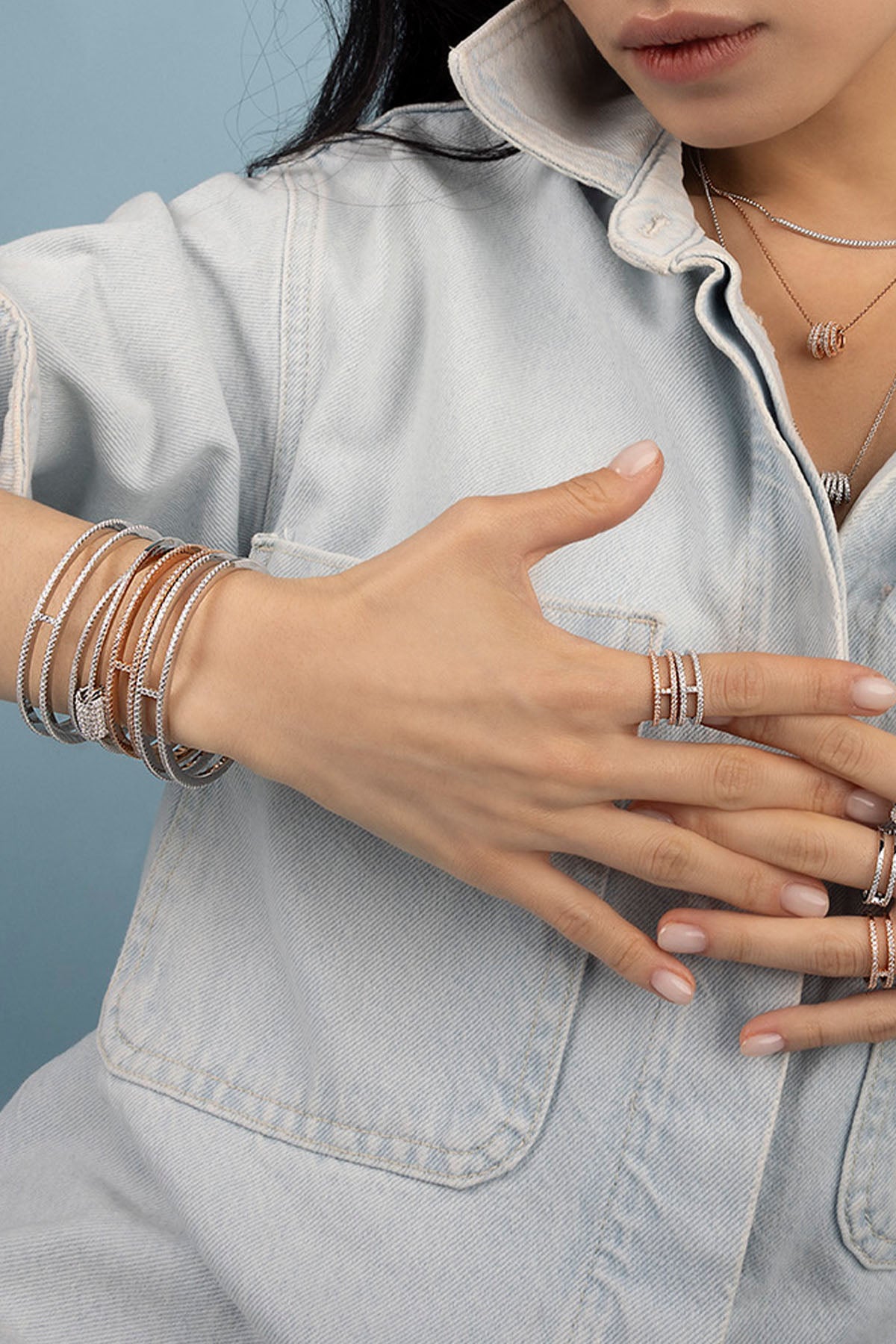 APM Monaco Bague Double Pavé en or rose