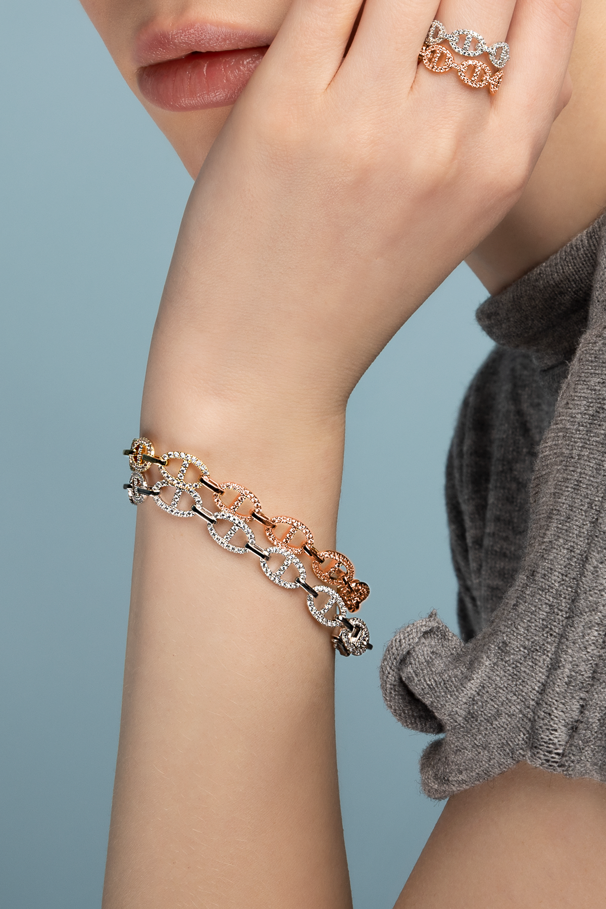 APM Monaco Bracelet Chaîne Maille Marine en Or Rose
