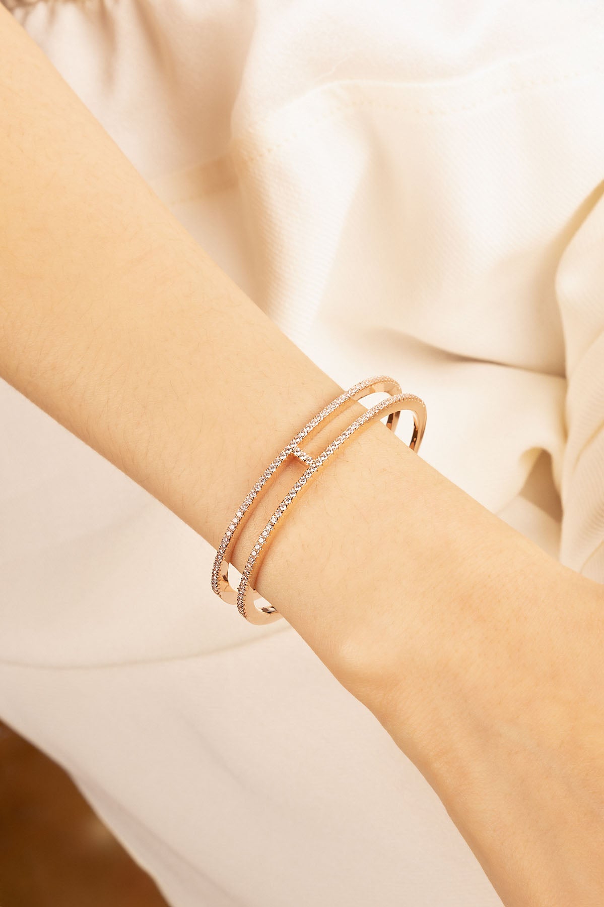 Bracelet Jonc Double Ligne APM Monaco en or rose