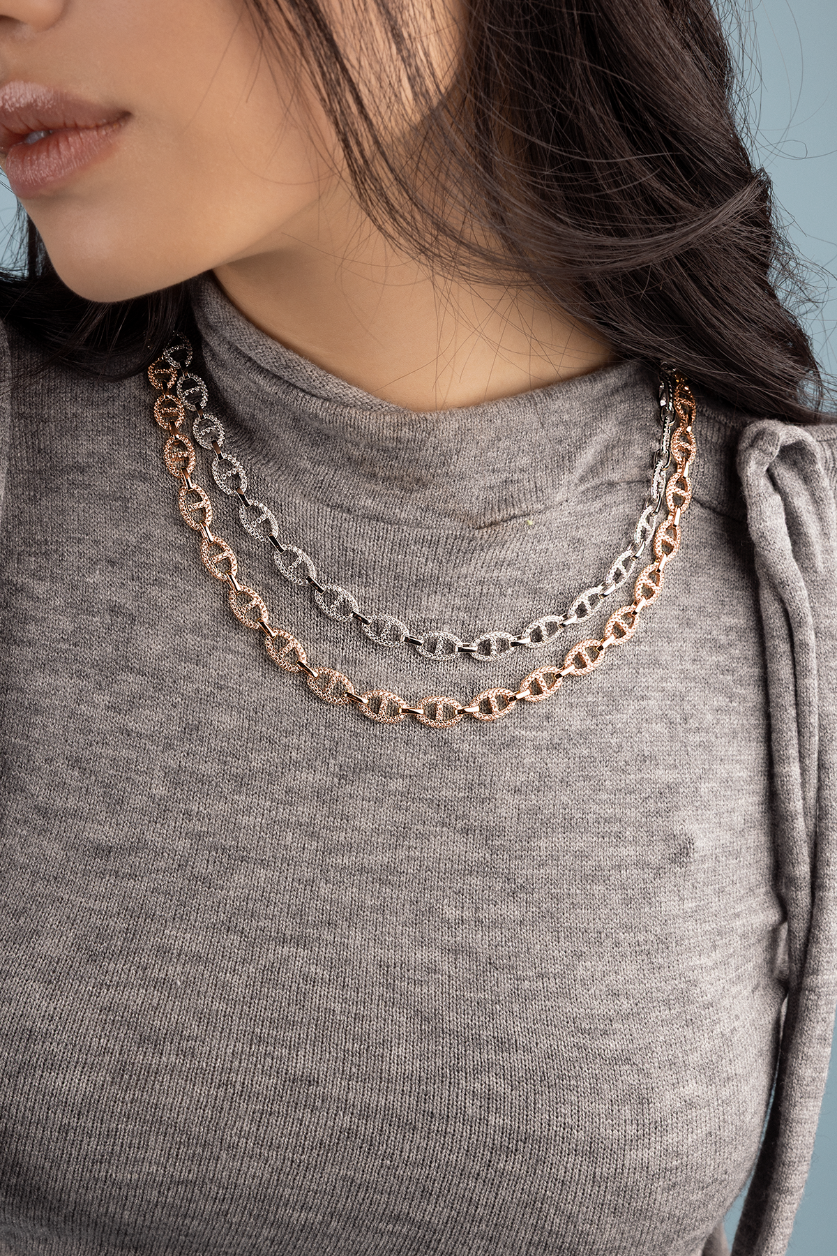 APM Monaco Collier Chaîne Maille Marine en Or Rose