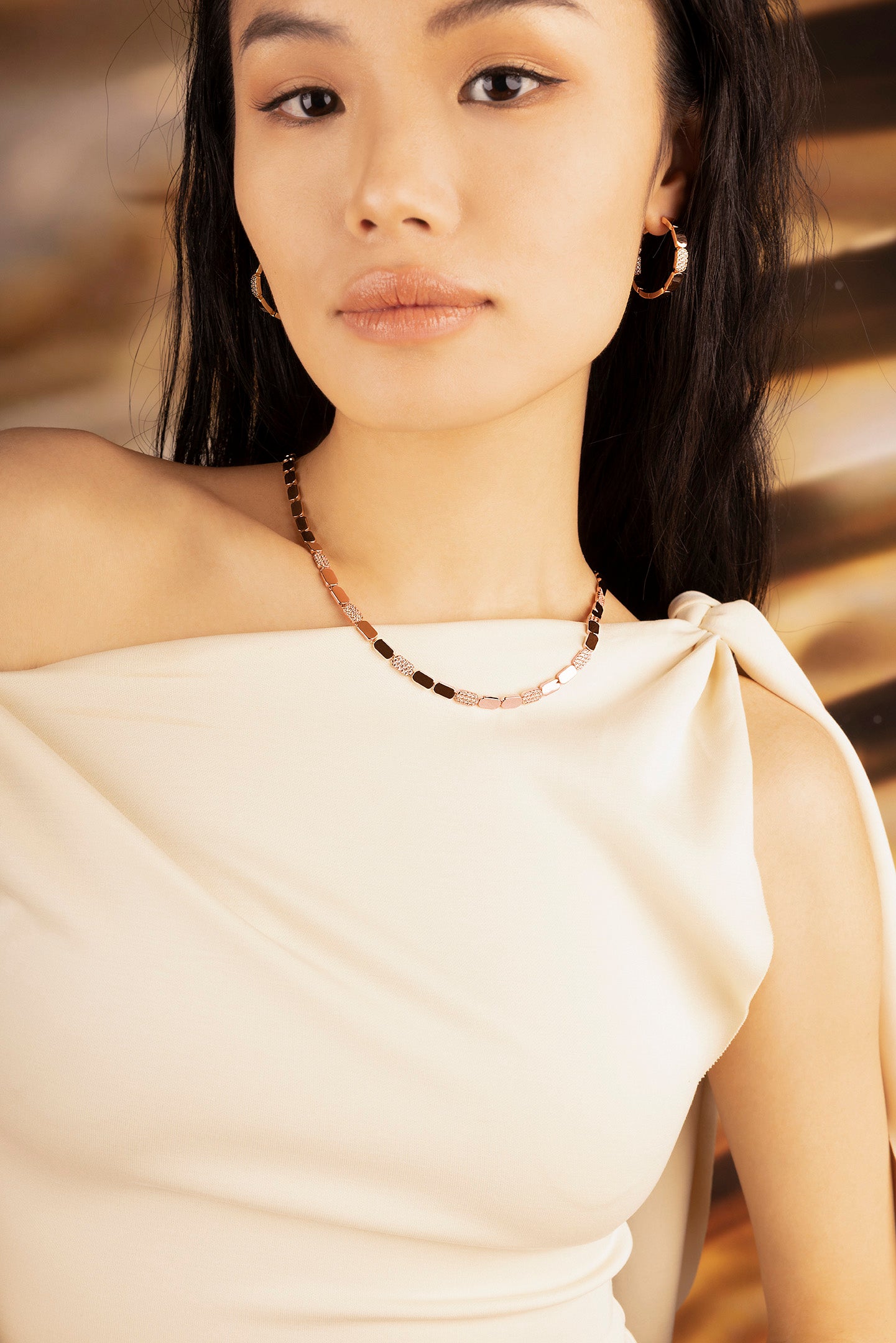 APM Monaco Collier Ajustable Or Rose Pavé
