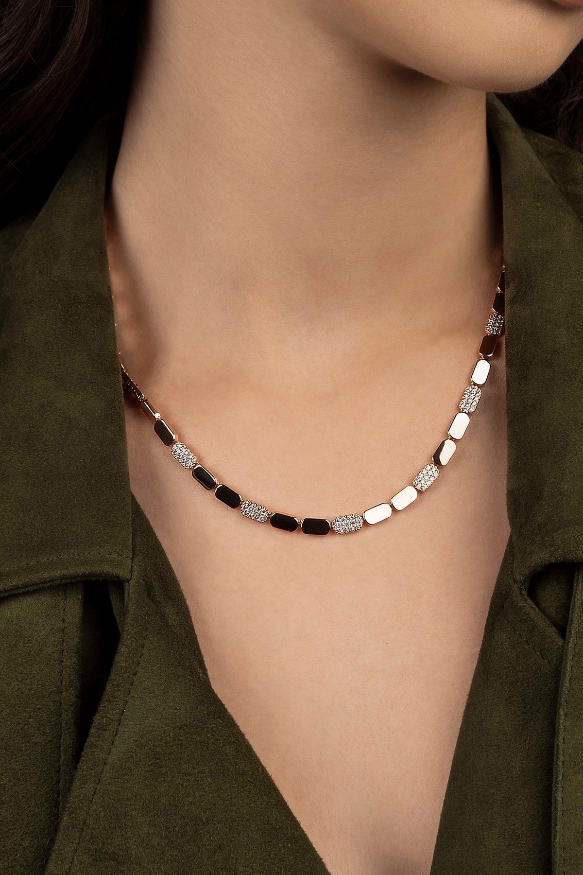 APM Monaco Collier Ajustable Or Rose Pavé en Or Rose