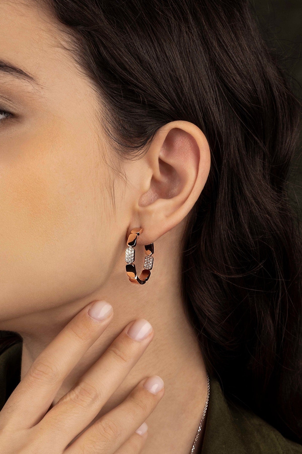 APM Monaco Créoles Or Rose Pavé en Or Rose