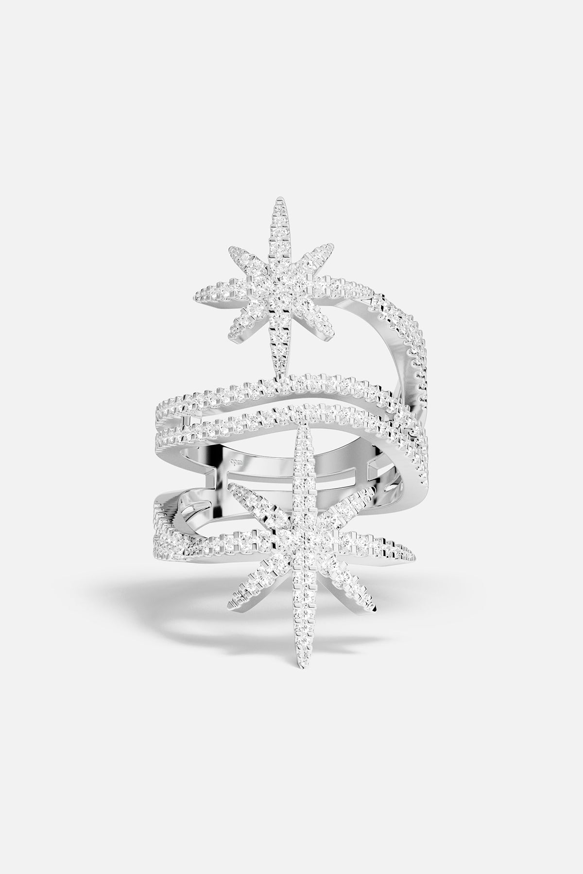 APM doublemeteorites silver ring with starshaped design on a white background