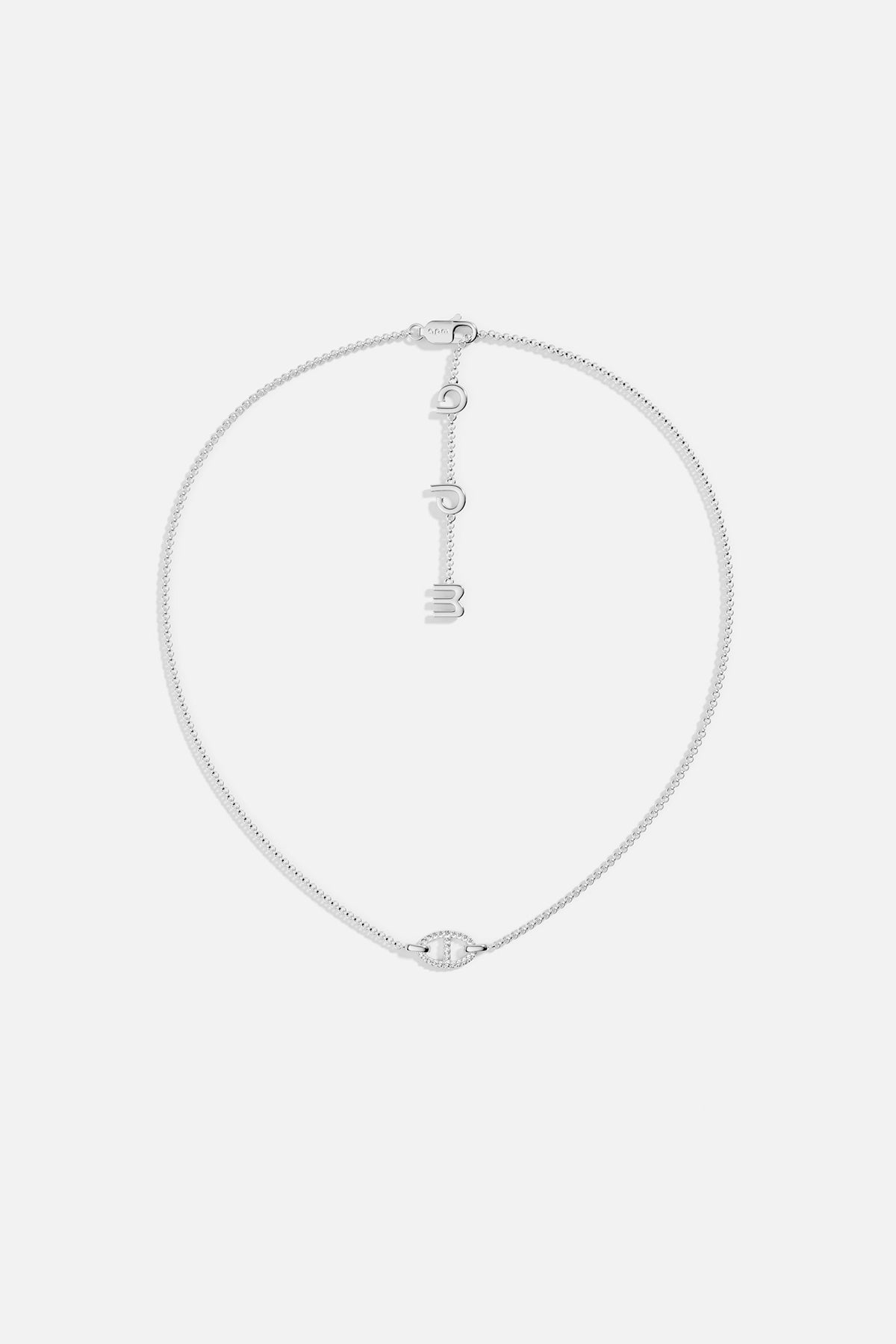 Necklaces APM Monaco, white tone, maille marine chain with a pendant of three hanging letters.