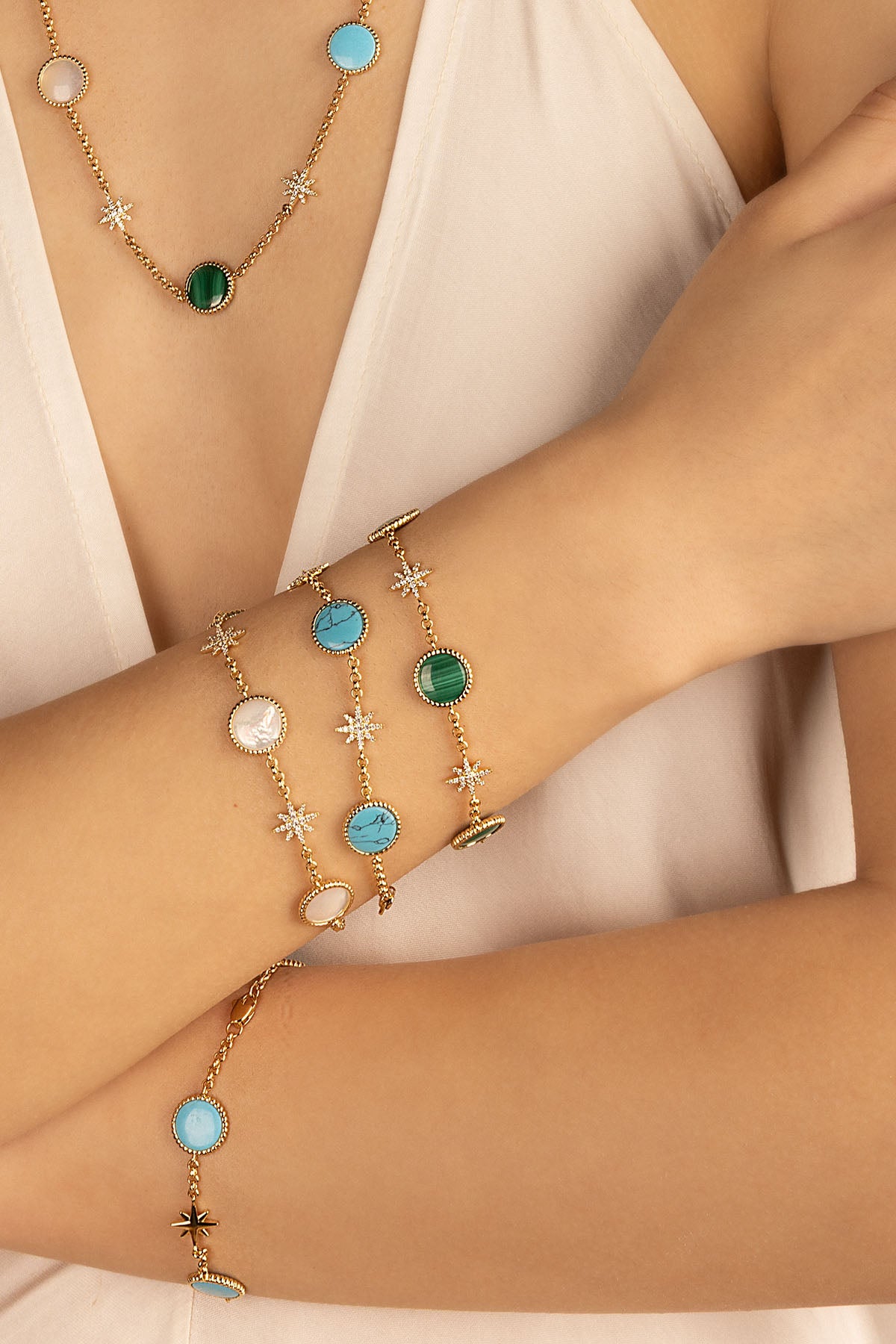 APM Monaco Bracelet Météorites Malachite en Or Jaune