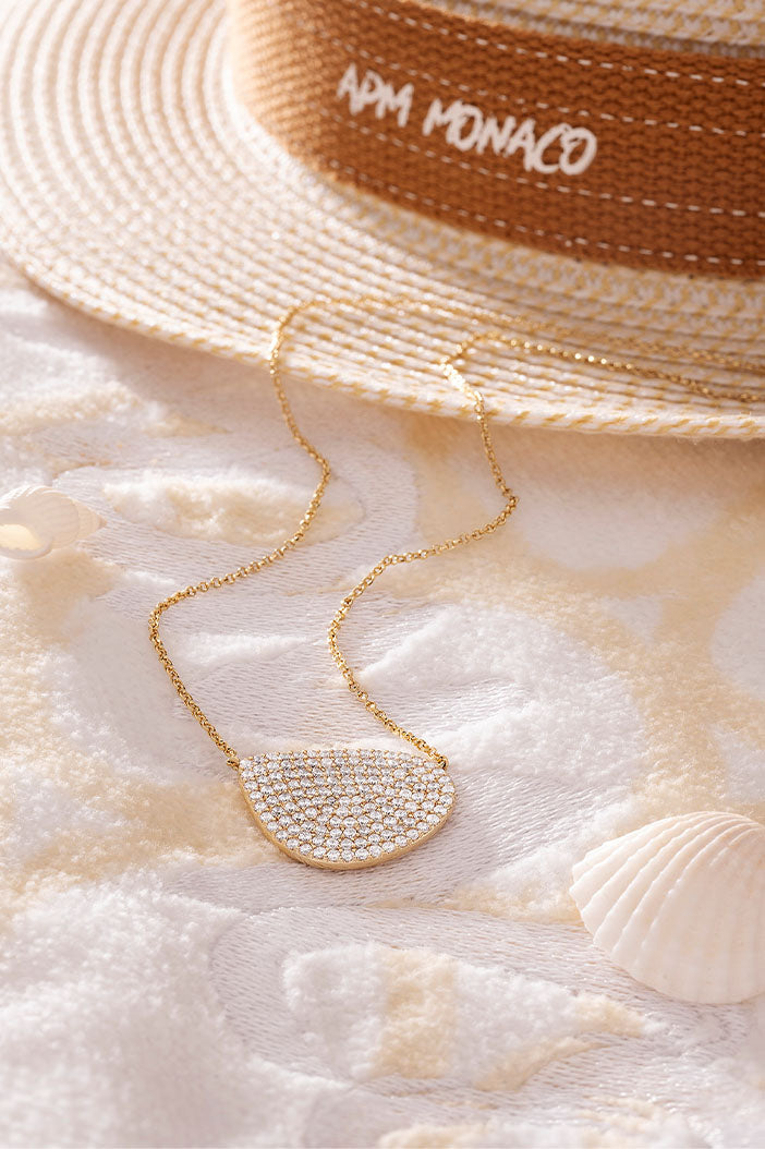 APM Monaco Collier Ajustable Galet Pavé en Or Jaune