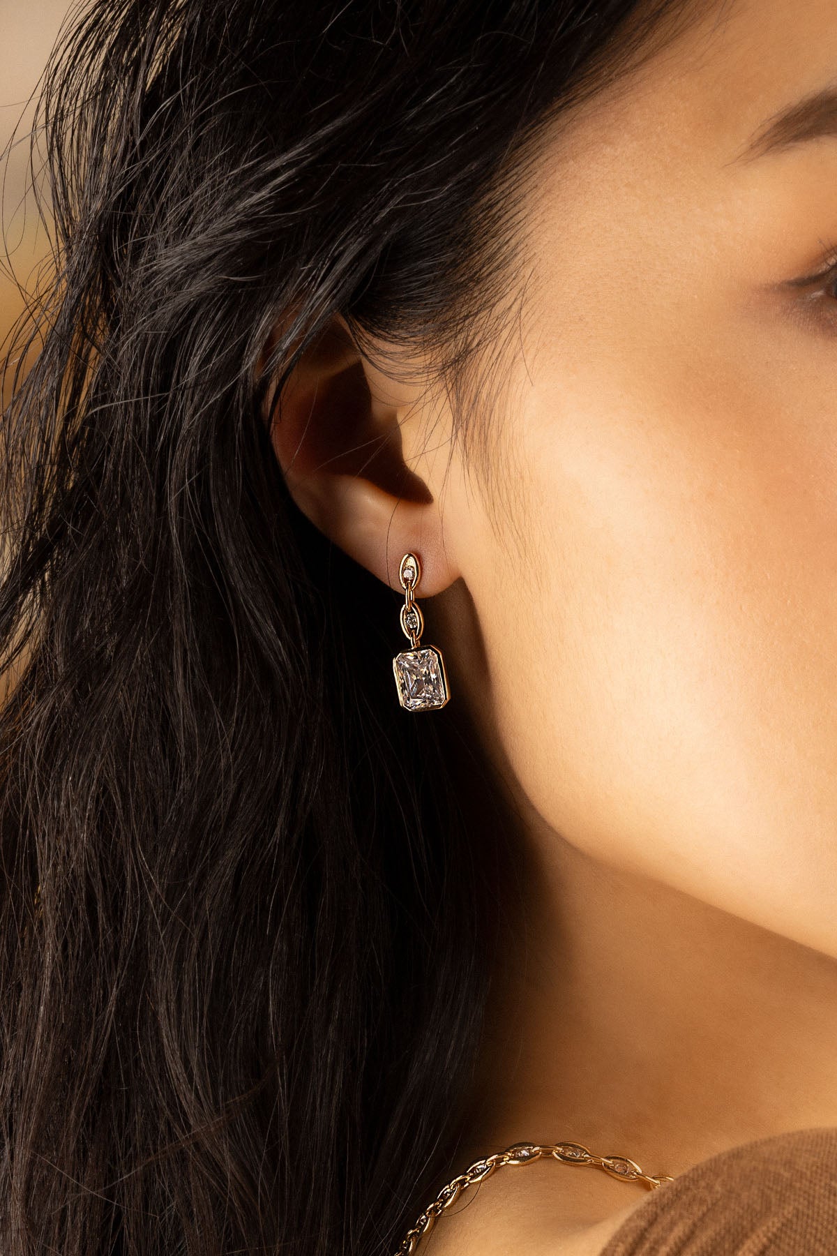 APM Monaco Boucles d'Oreilles Chaîne Éclat en Or Jaune