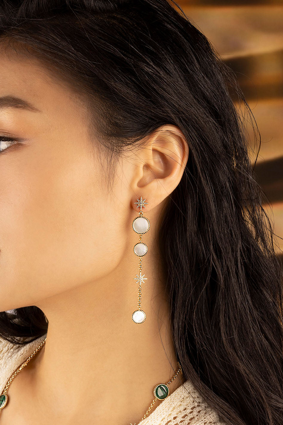 APM Monaco Boucles d'Oreilles Météorites Nacre en Or Jaune