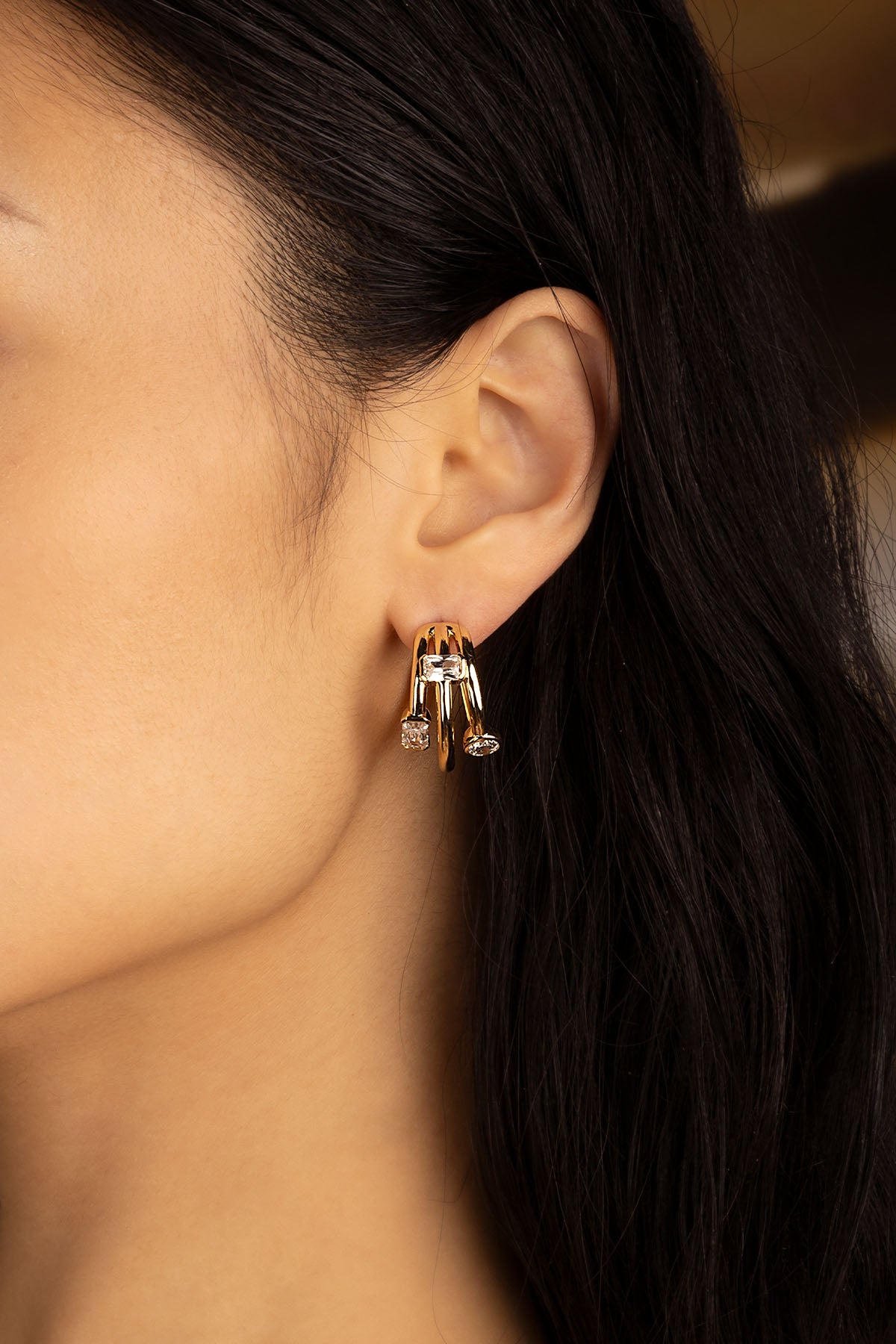 APM Monaco Boucles d'Oreilles Triple Éclat en Or Jaune