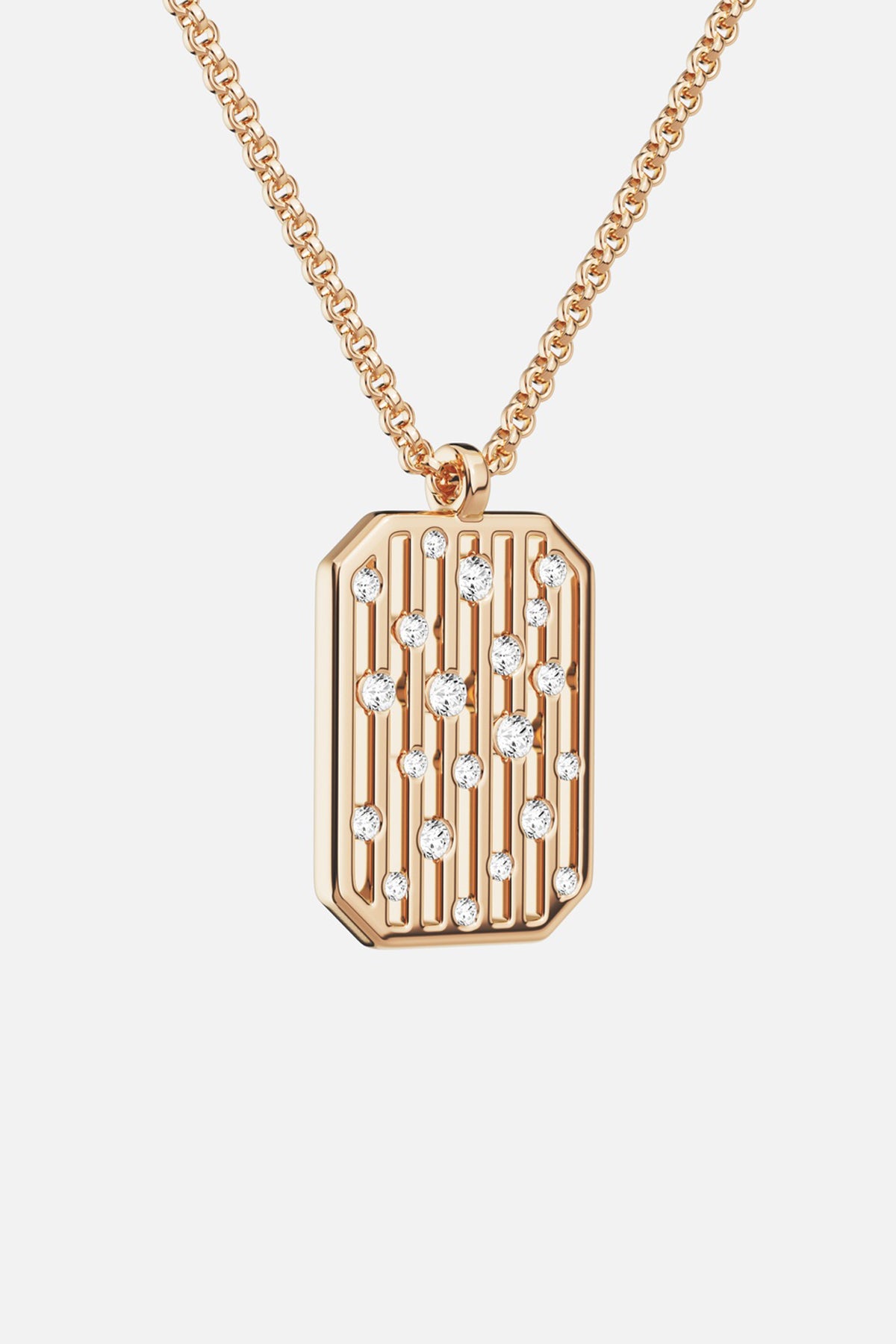 Collier APM, pendentif rectangulaire doré scintillant, une allure contemporaine pleine de charme.