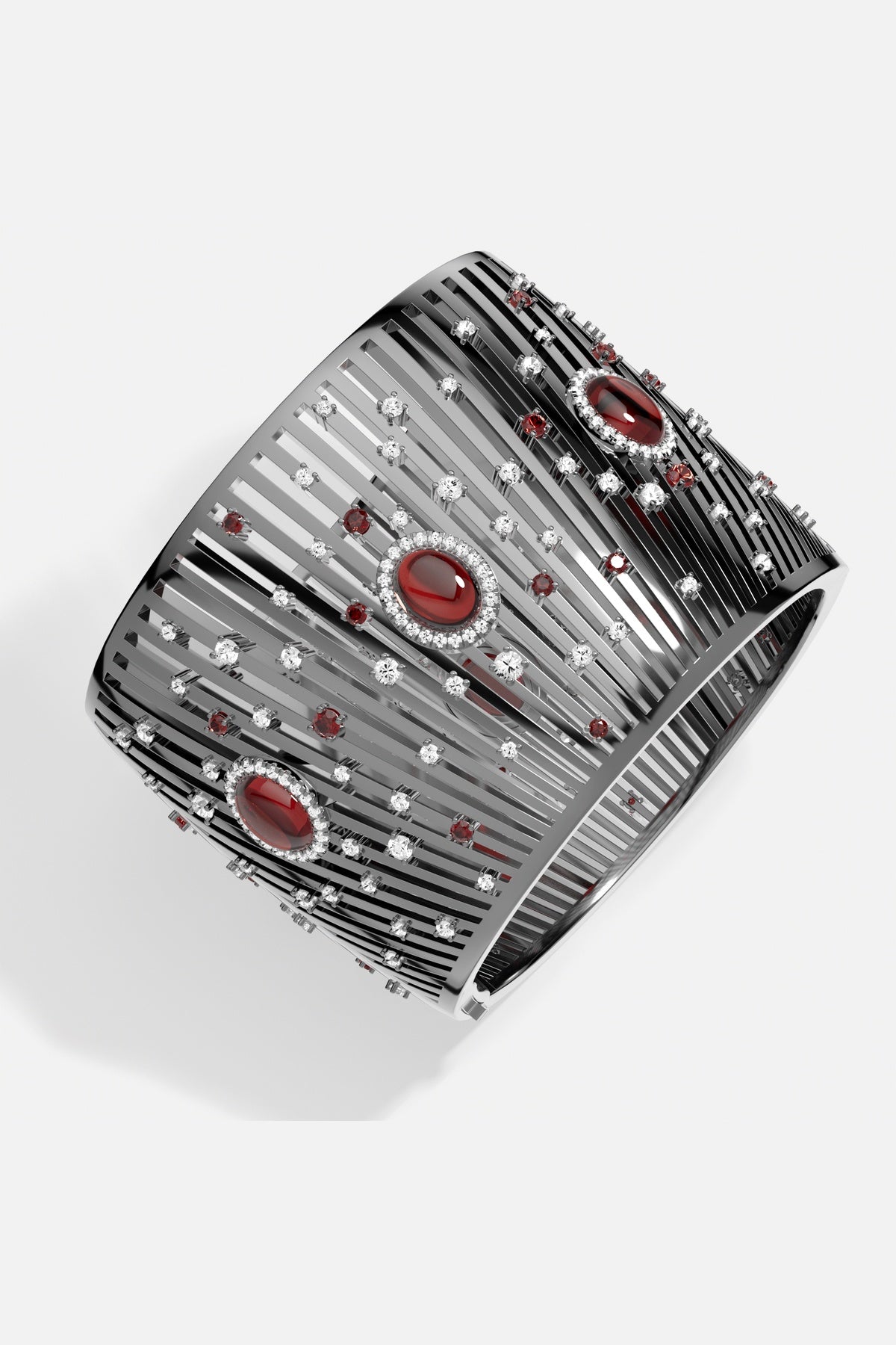 Manchette APM, lignes sombres et éclats rouges, une audace couture.
