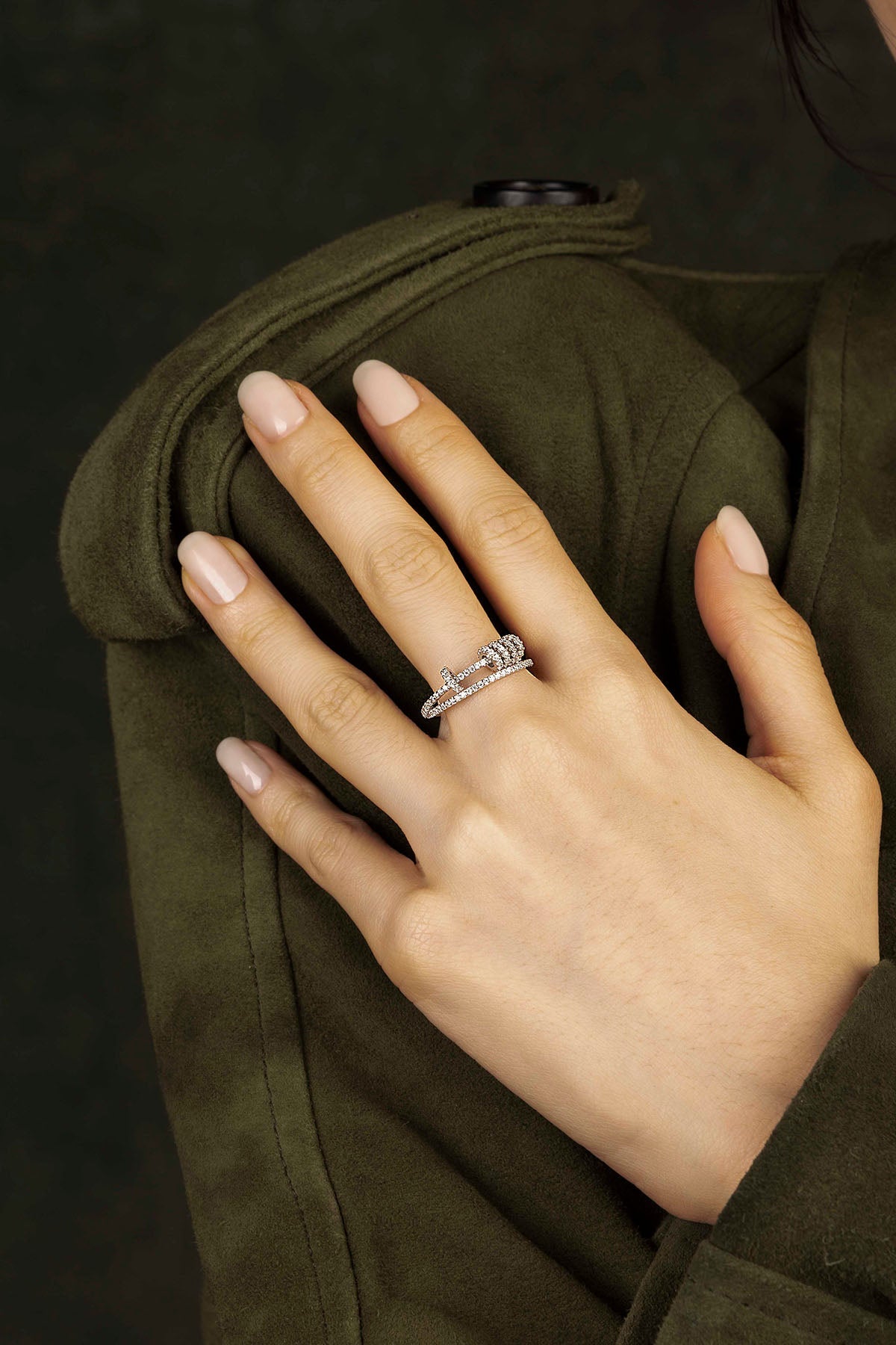 APM Monaco Bague Double avec Anneaux en Argent