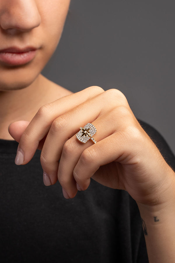 APM Monaco Bague Sertie avec Médaille Météorite en Argent