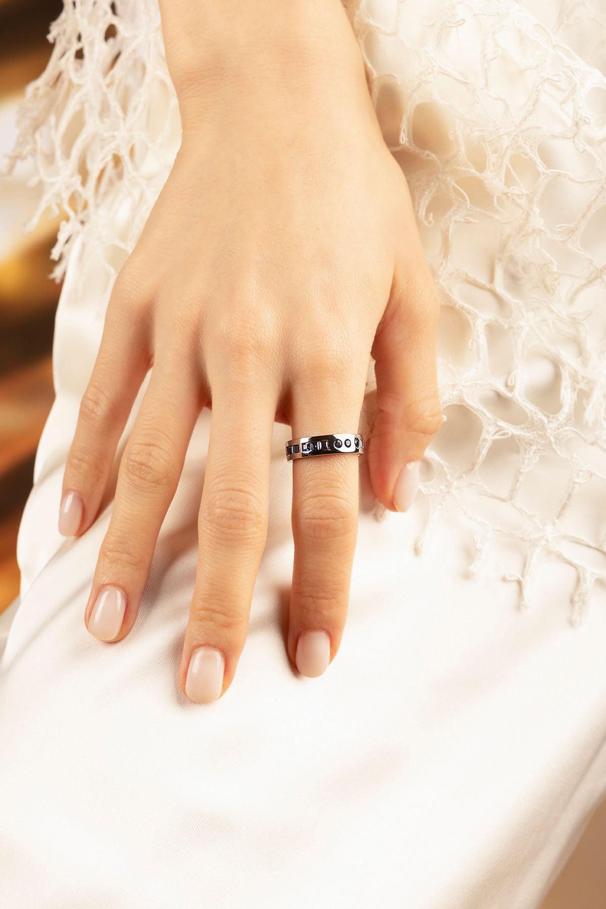 APM Monaco Bague Code Morse Smile Bleue en argent