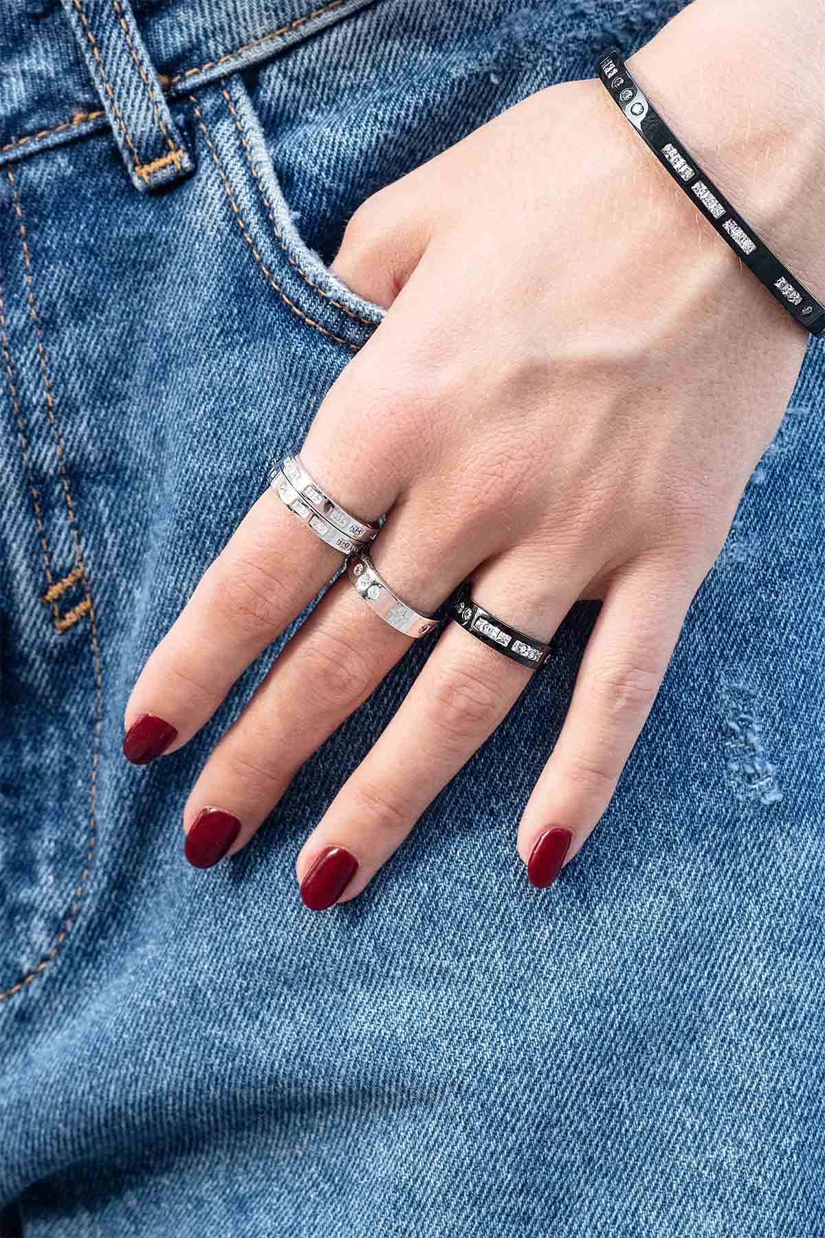 APM Monaco Black Smile Morse Code Ring in Silver