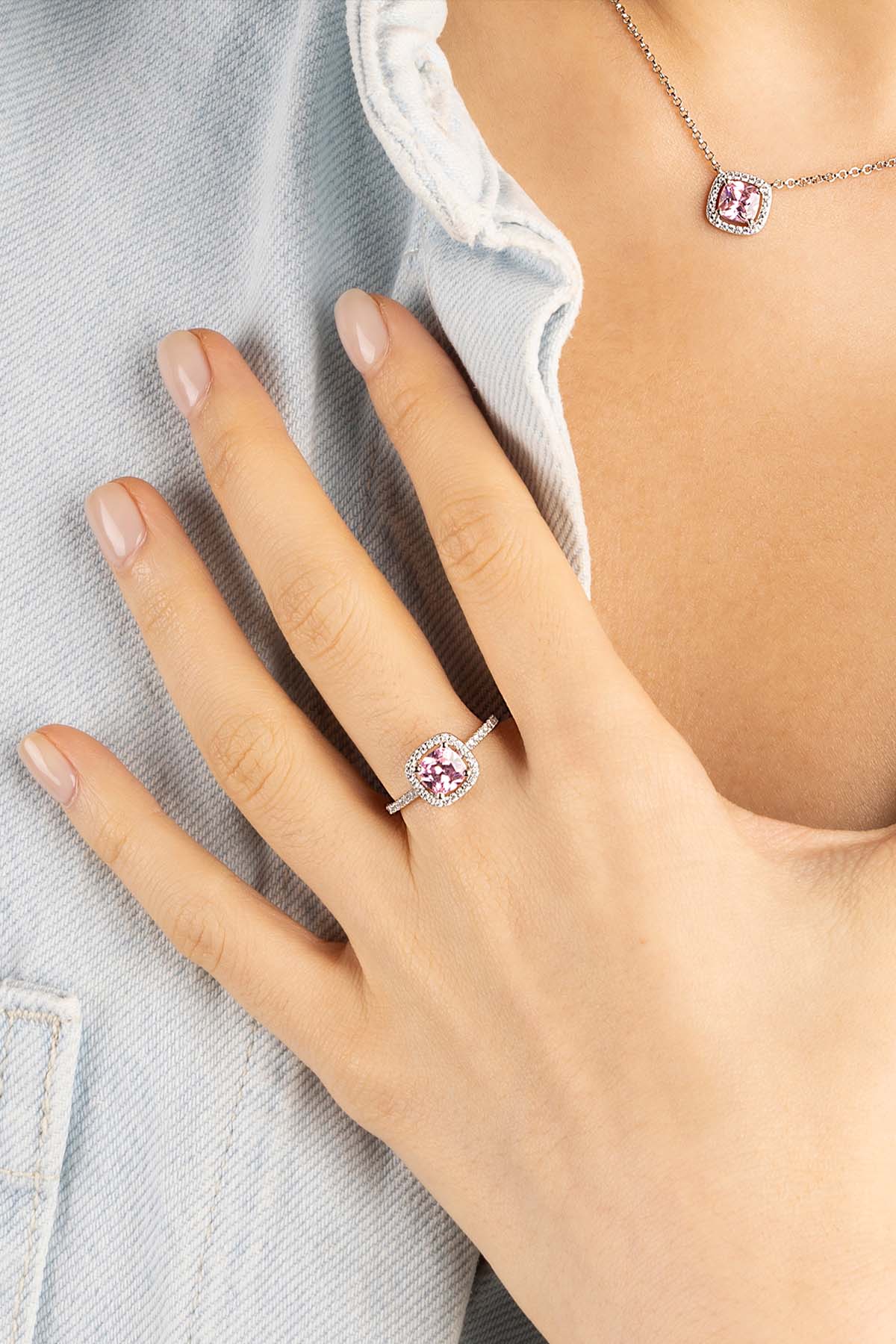 APM Monaco Bague Pavé Rose en Argent