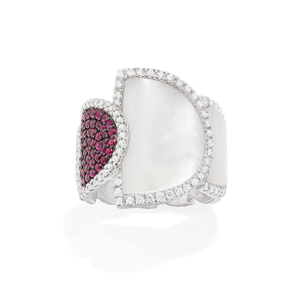 Bague Demi-Lune Fuchsia avec Nacre