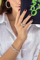 APM Monaco - Bague Pavé Fuchsia avec Perles