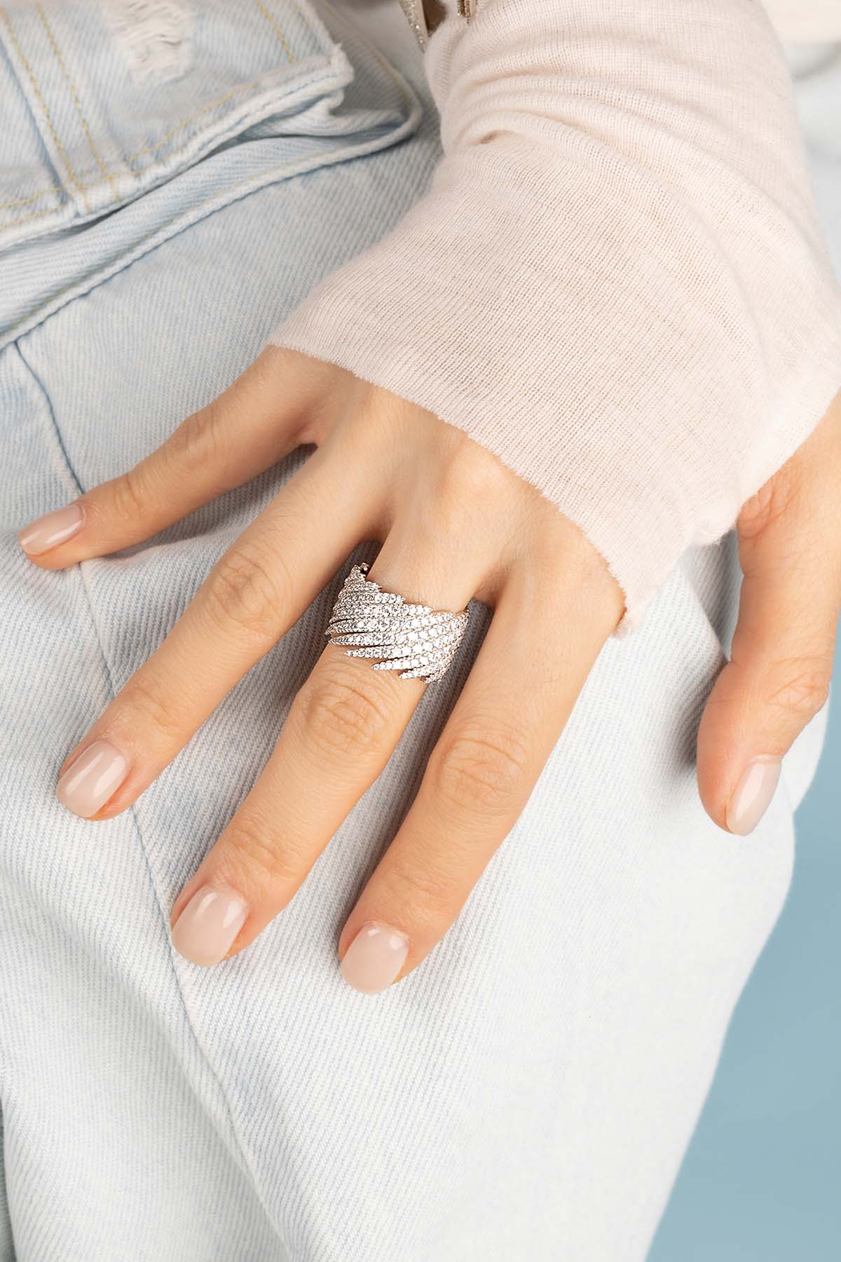 APM Monaco Bague Pavé Palmier en Argent