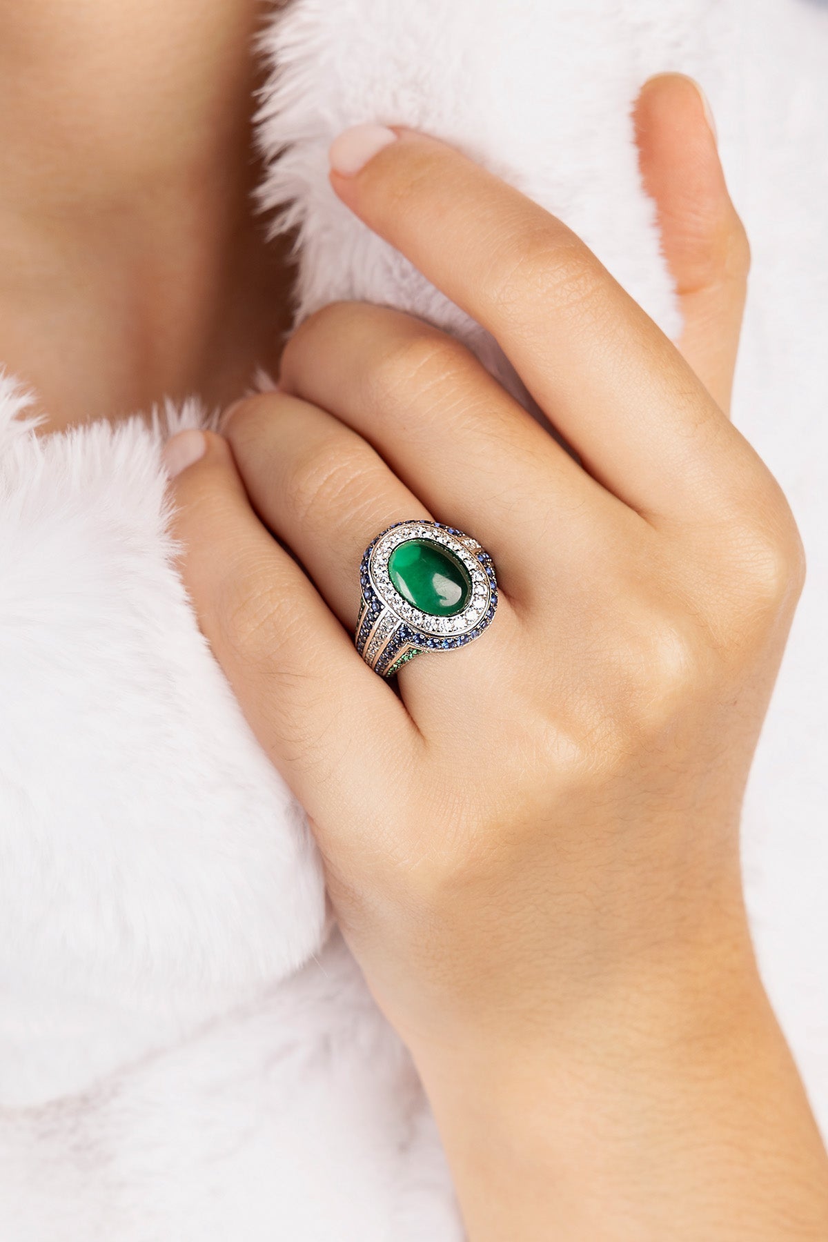 APM Monaco Bague Bold Vert Bleu en Argent