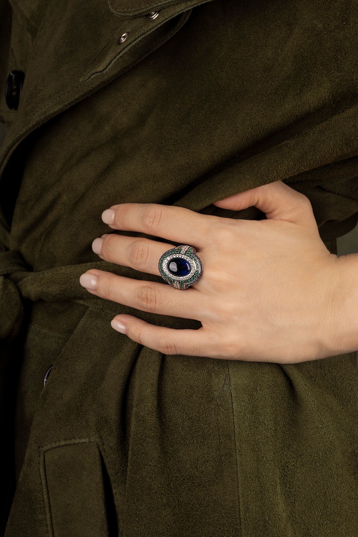 APM Monaco Bague Bold Vert Bleu en Argent